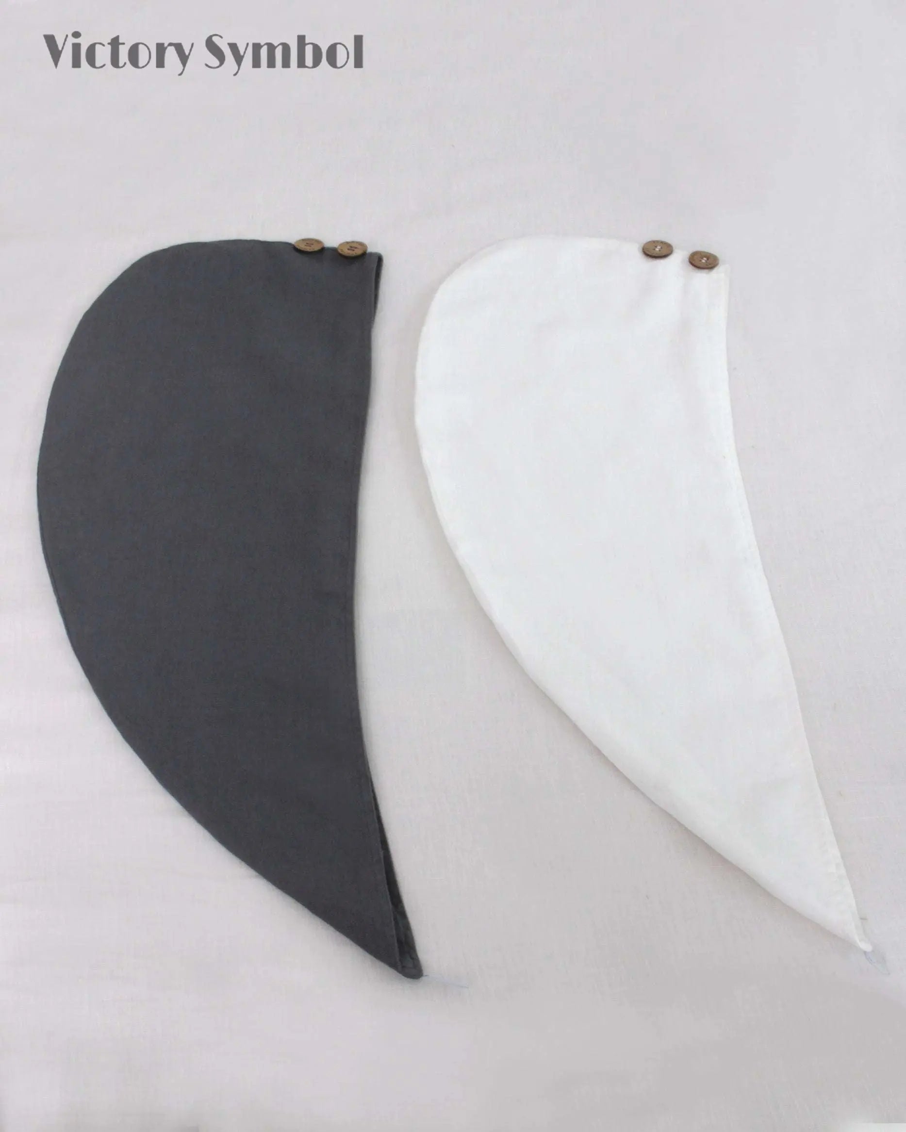 Charcoal Black + White 100% Organic French Linen 2 - Pack Hair Towel Wrap - Victory Symbol