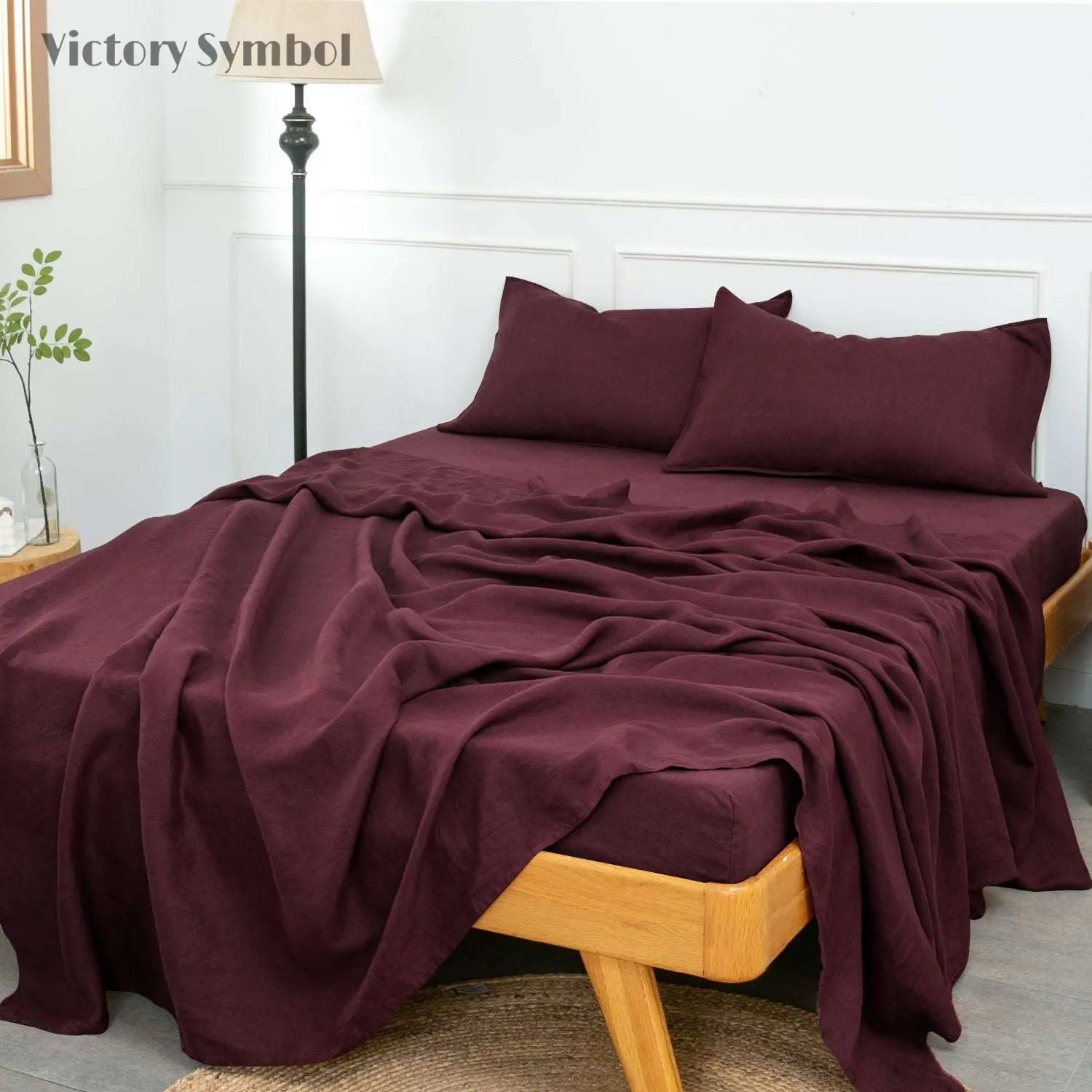Claret Red 100% Organic Linen Flat Sheet - Victory Symbol
