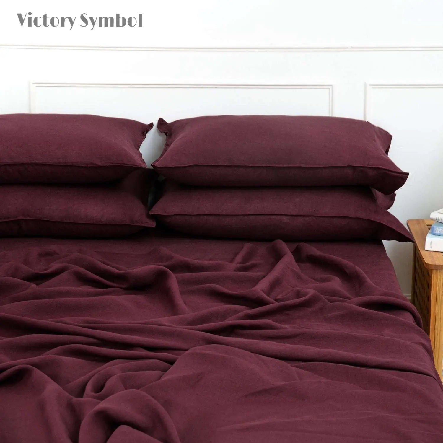 Claret Red 100% Organic Linen Flat Sheet - Victory Symbol