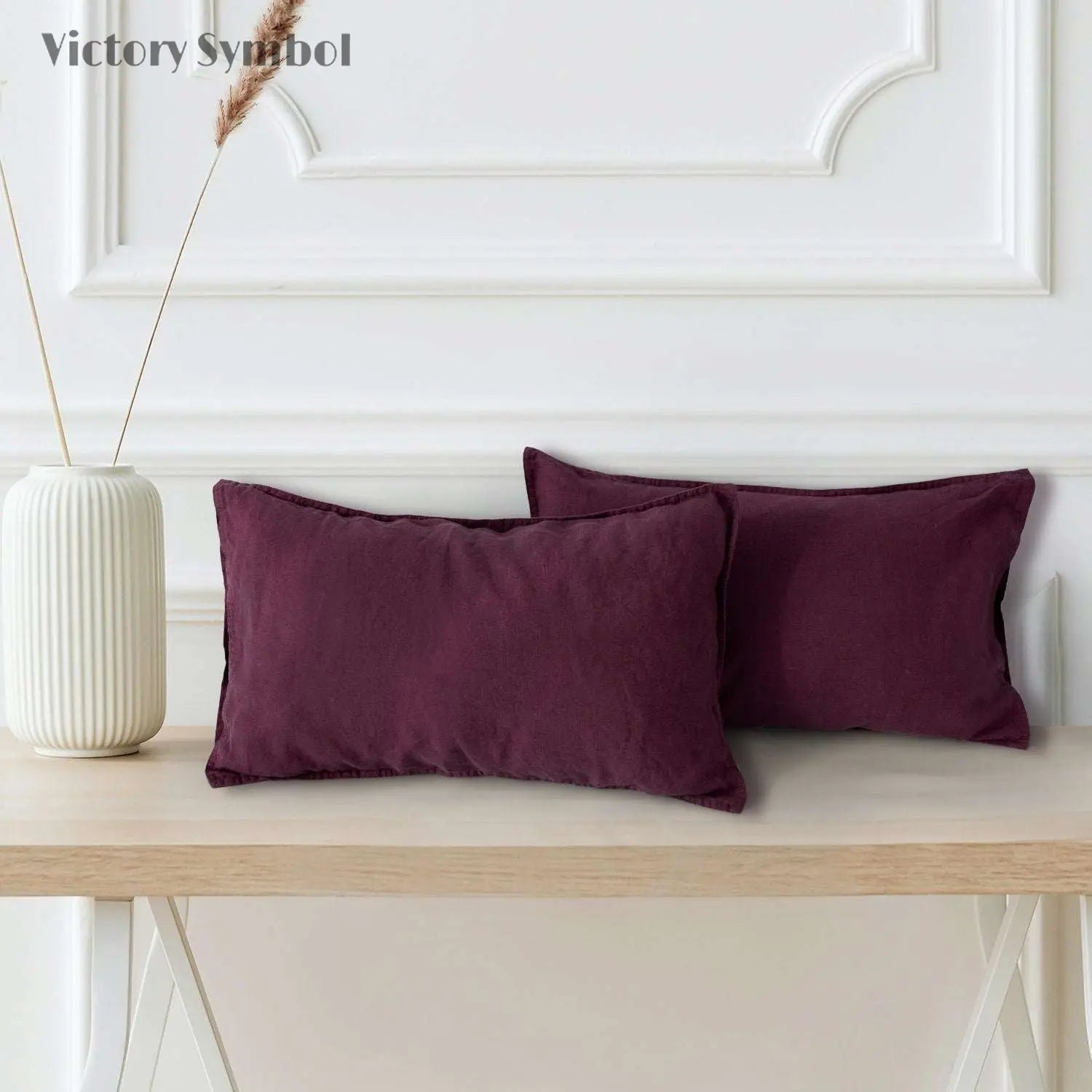 Claret Red 100% Organic Linen Lumbar Pillowcases - Victory Symbol