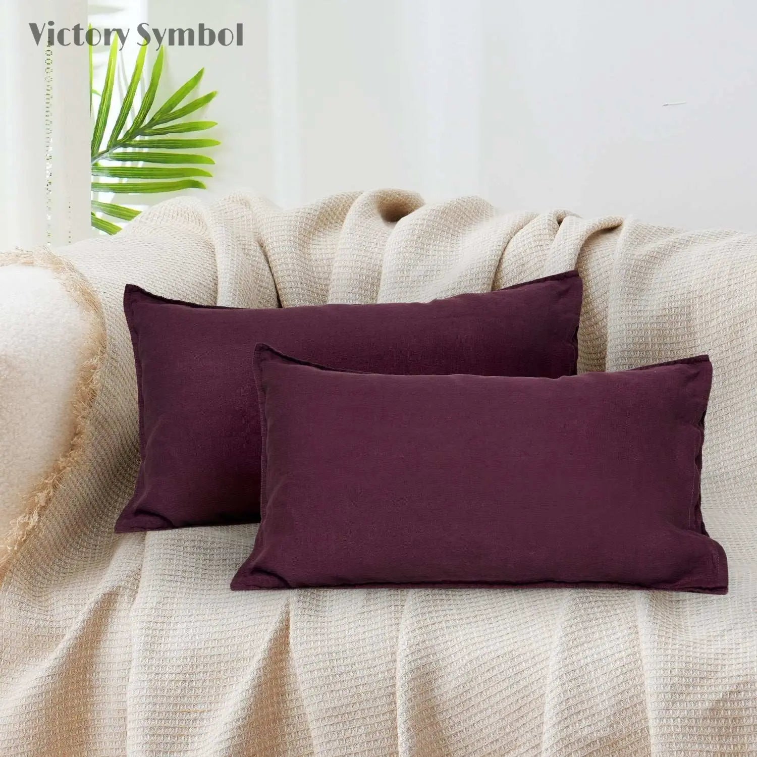 Claret Red 100% Organic Linen Lumbar Pillowcases - Victory Symbol