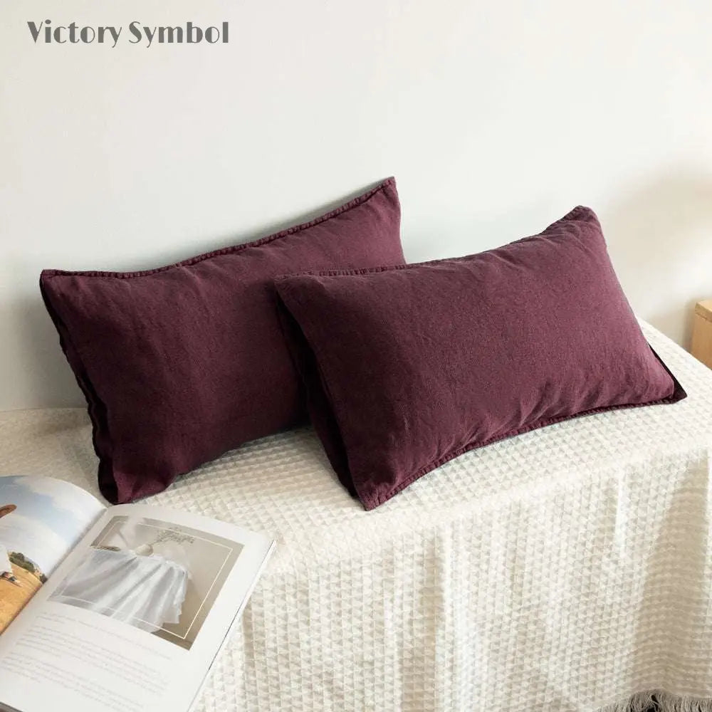 Claret Red 100% Organic Linen Lumbar Pillowcases - Victory Symbol