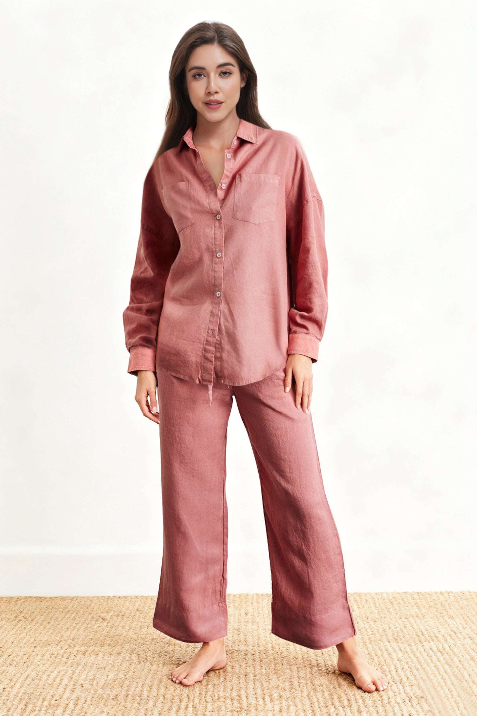 Clay Red 100% Organic Linen Long Sleeve Shirt-Victory Symbol