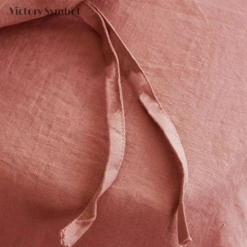 Clay Red 100% Organic Linen Duvet Cover(Only 1 Piece) - Victory Symbol