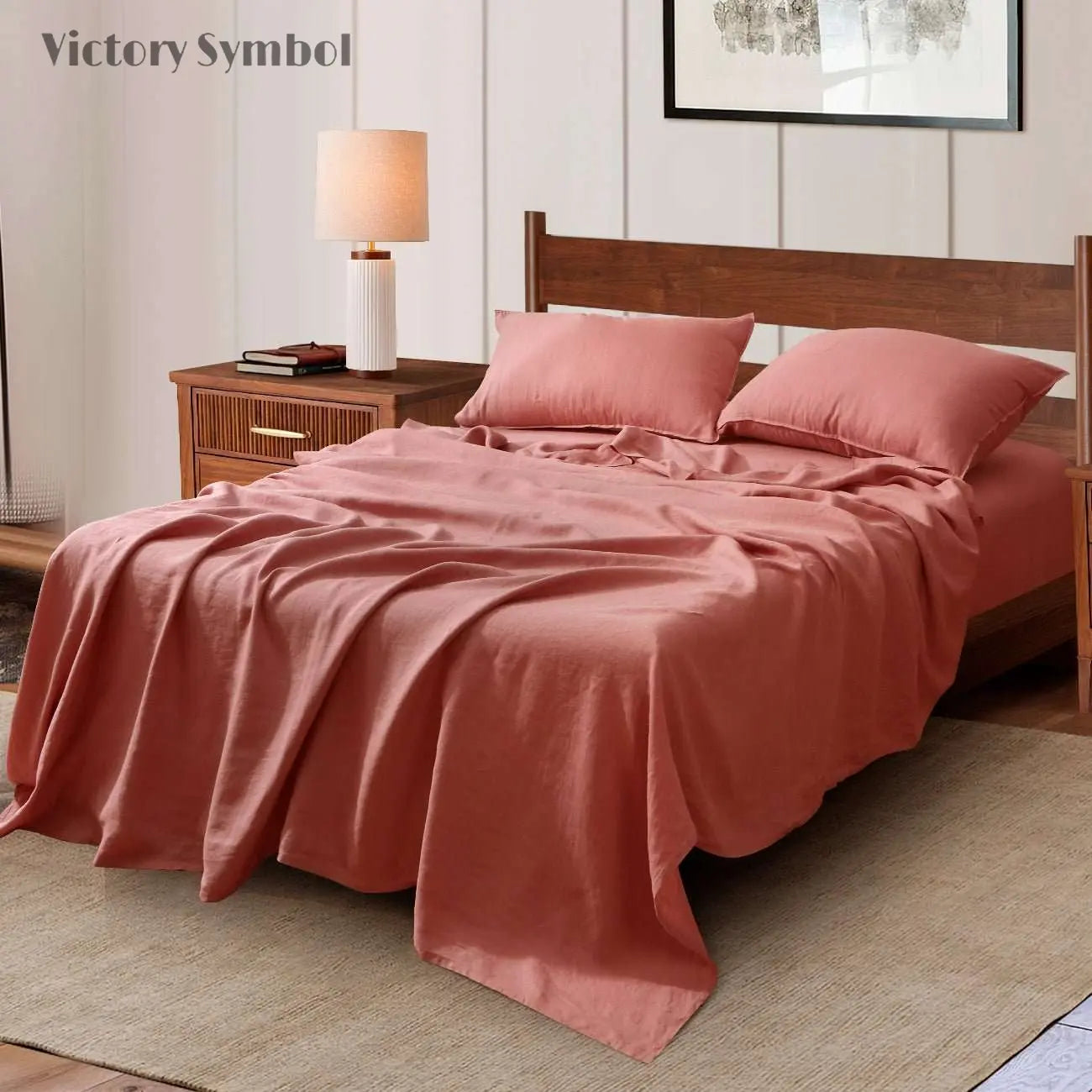 Clay Red 100% Organic Linen Flat Sheet - Victory Symbol