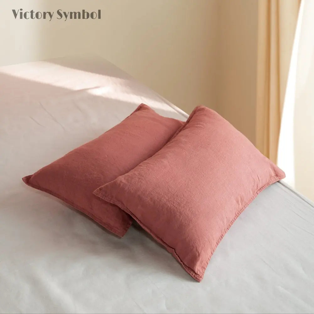 Clay Red 100% Organic Linen Lumbar Pillowcases - Victory Symbol