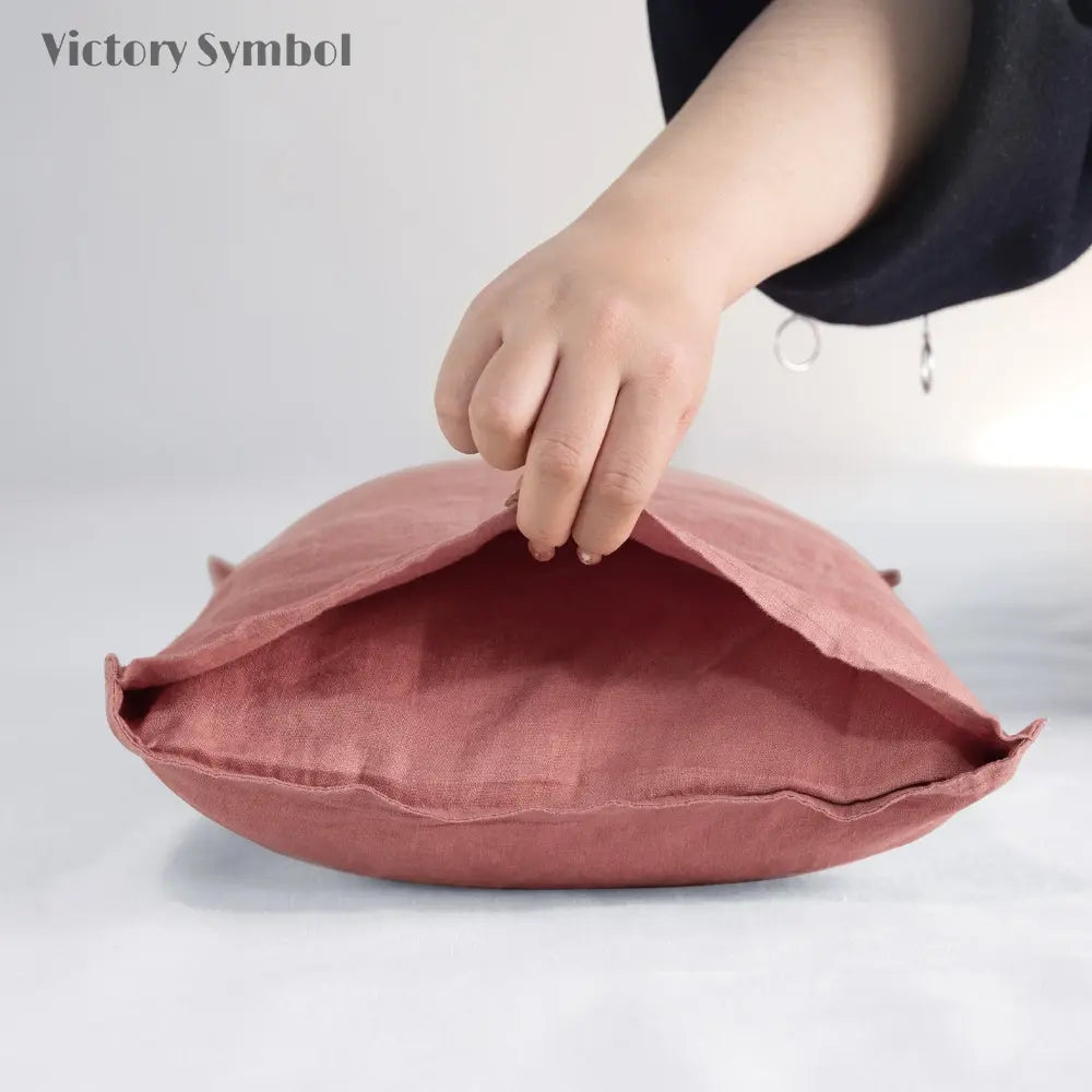 Clay Red 100% Organic Linen Lumbar Pillowcases - Victory Symbol