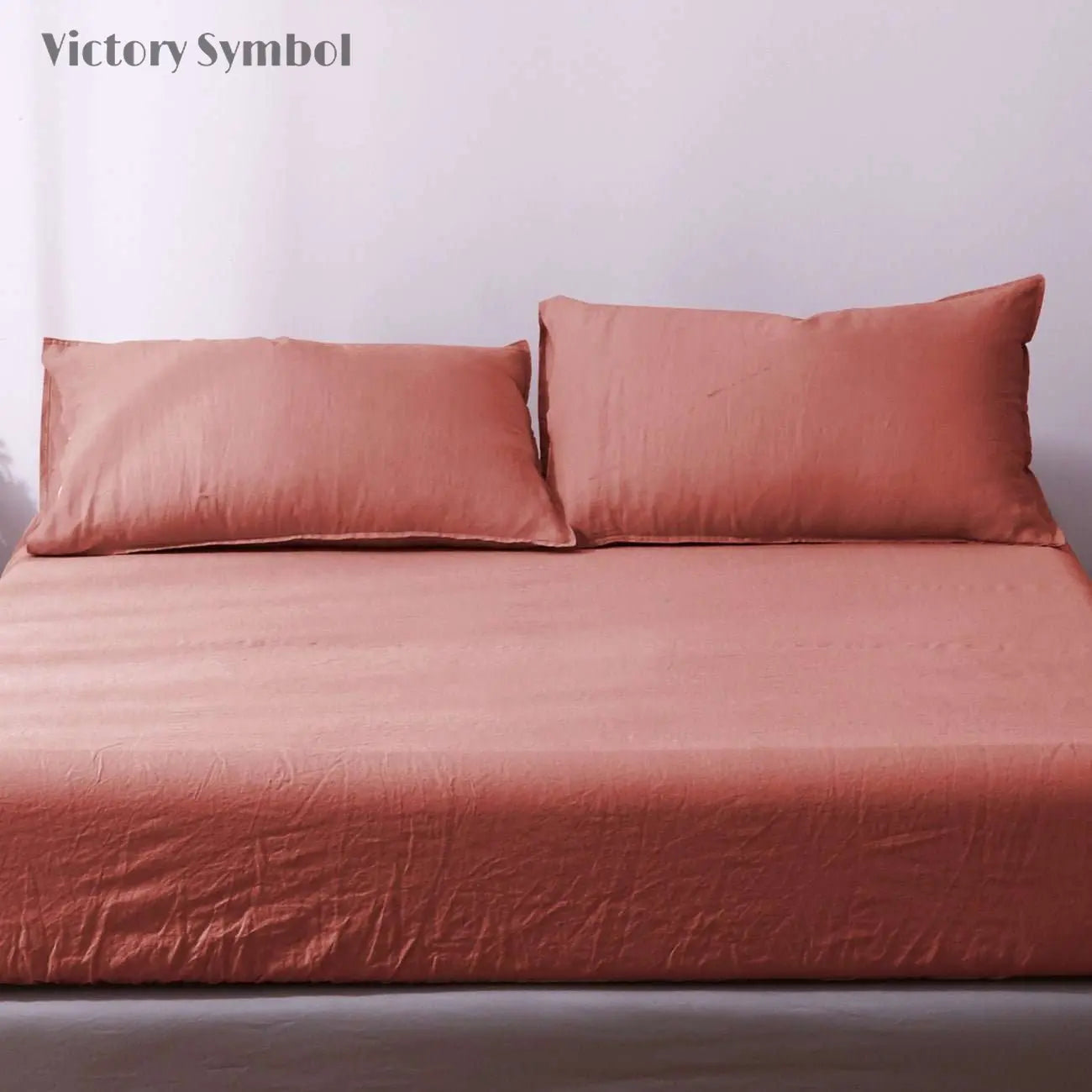 Clay Red 100% Organic Linen Pillowcases - Victory Symbol