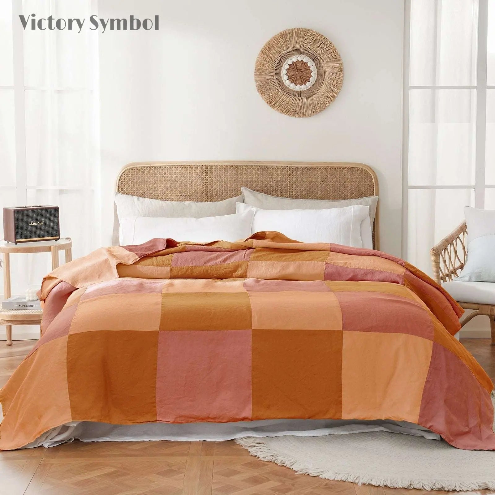 Clay Red Colorblock 100% Organic Linen Plaid Blanket & Throw - Victory Symbol