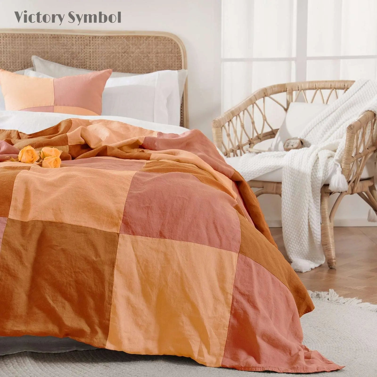 Clay Red Colorblock 100% Organic Linen Plaid Blanket & Throw - Victory Symbol