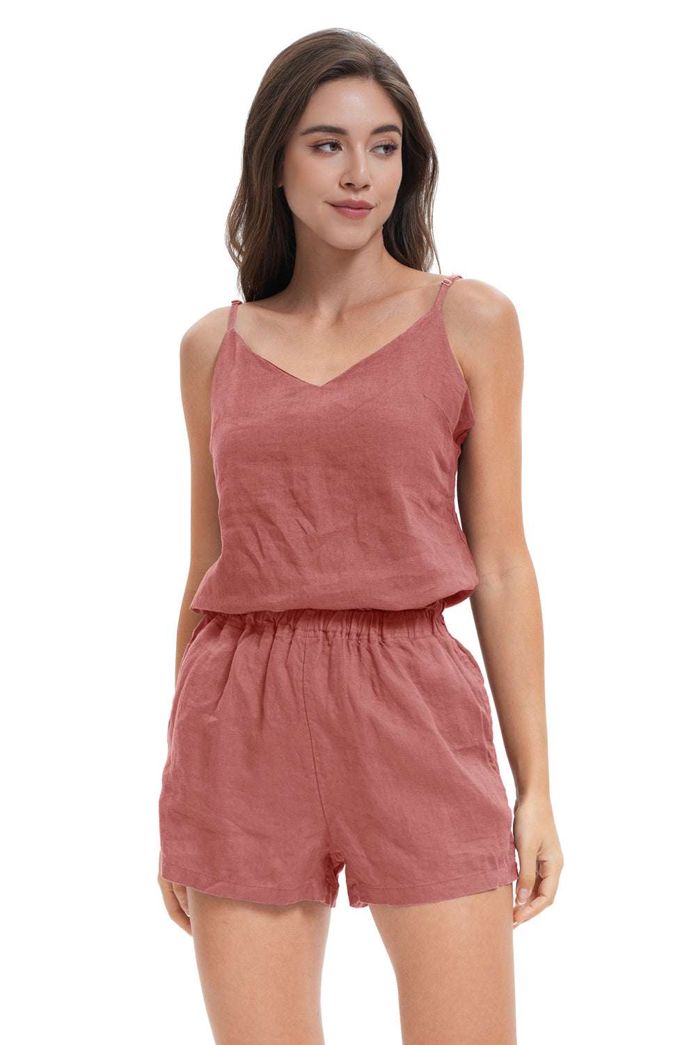 Clay Red Women's 100% Organic Linen Shorts-victory symbol