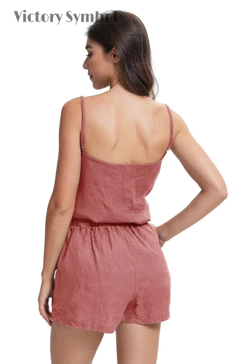 Clay Red Women's 100% Organic Linen Shorts-victory symbol