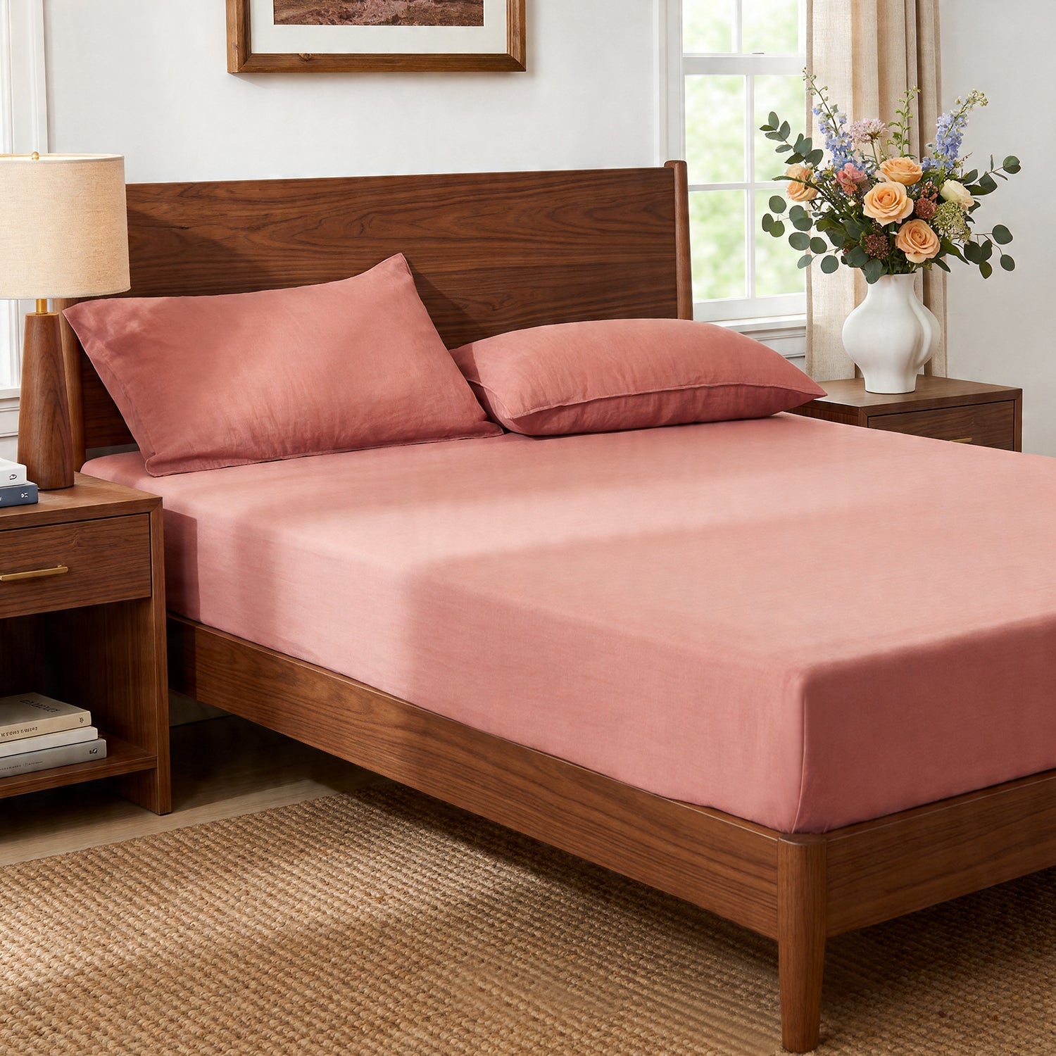 Clay Red 100% Organic Linen Fitted Sheet-Victory Symbol