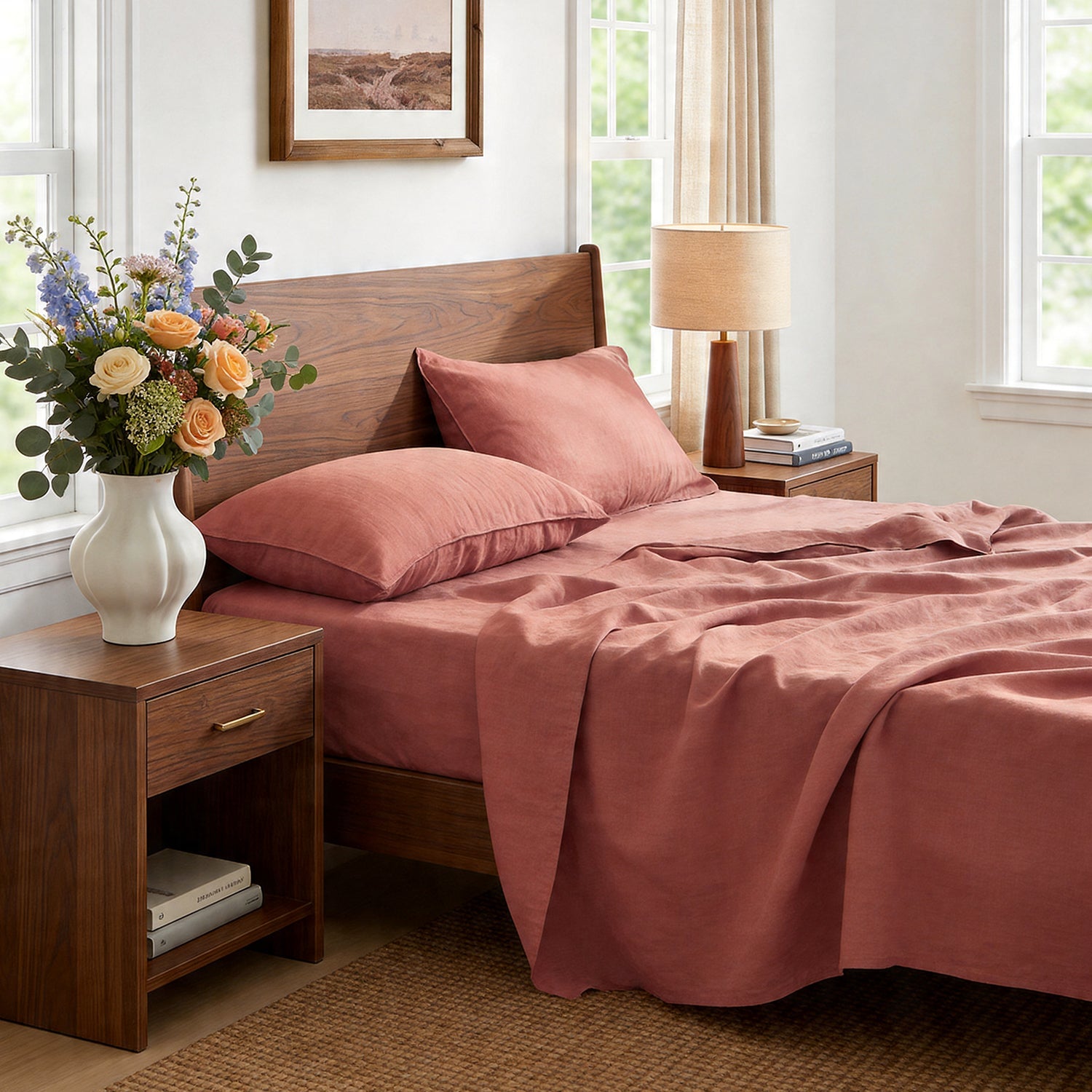 Clay Red 100% Organic Linen Sheets Set-Victory Symbol