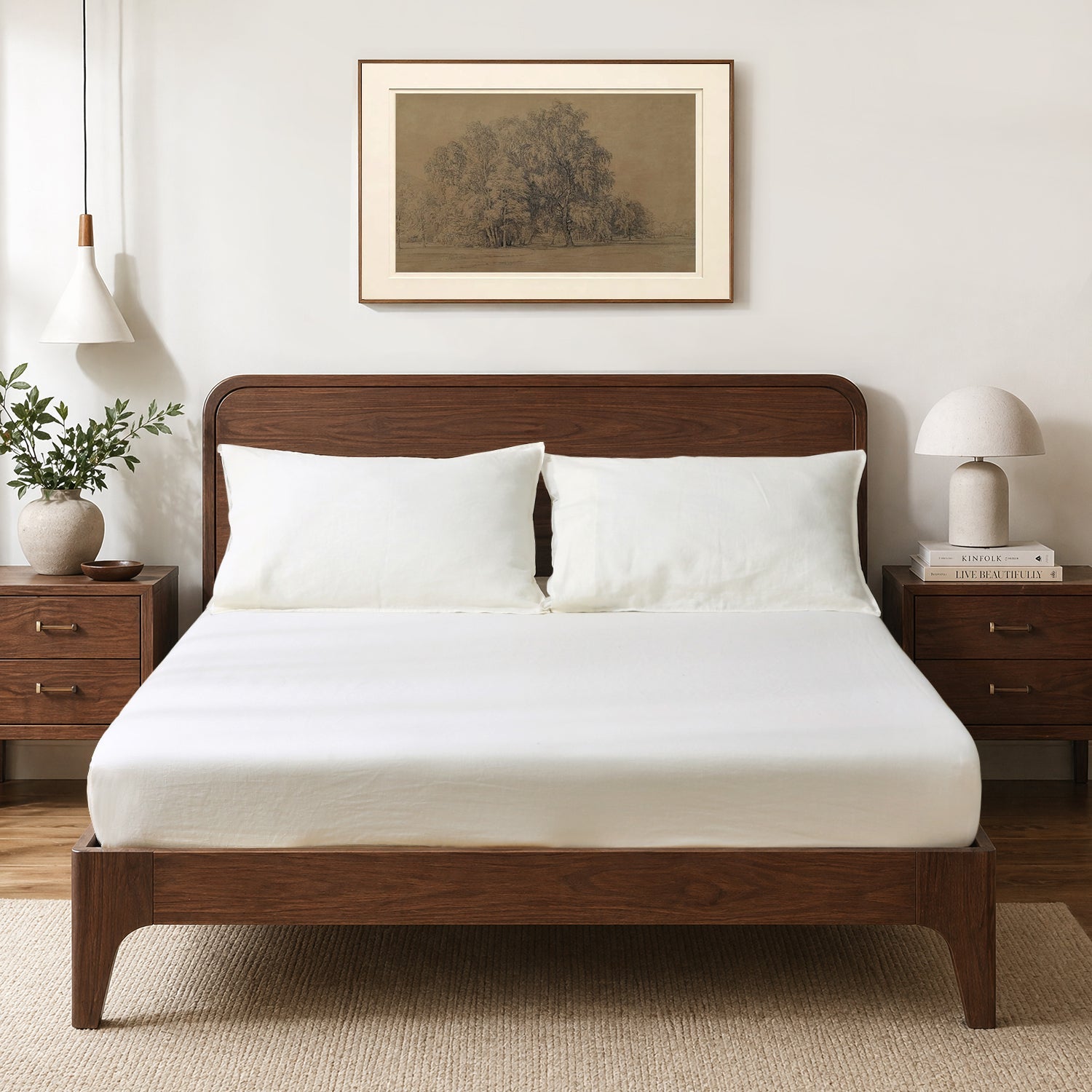 Creamy White Natural Linen-Hemp Interwoven Fitted Sheet-Victory Symbol
