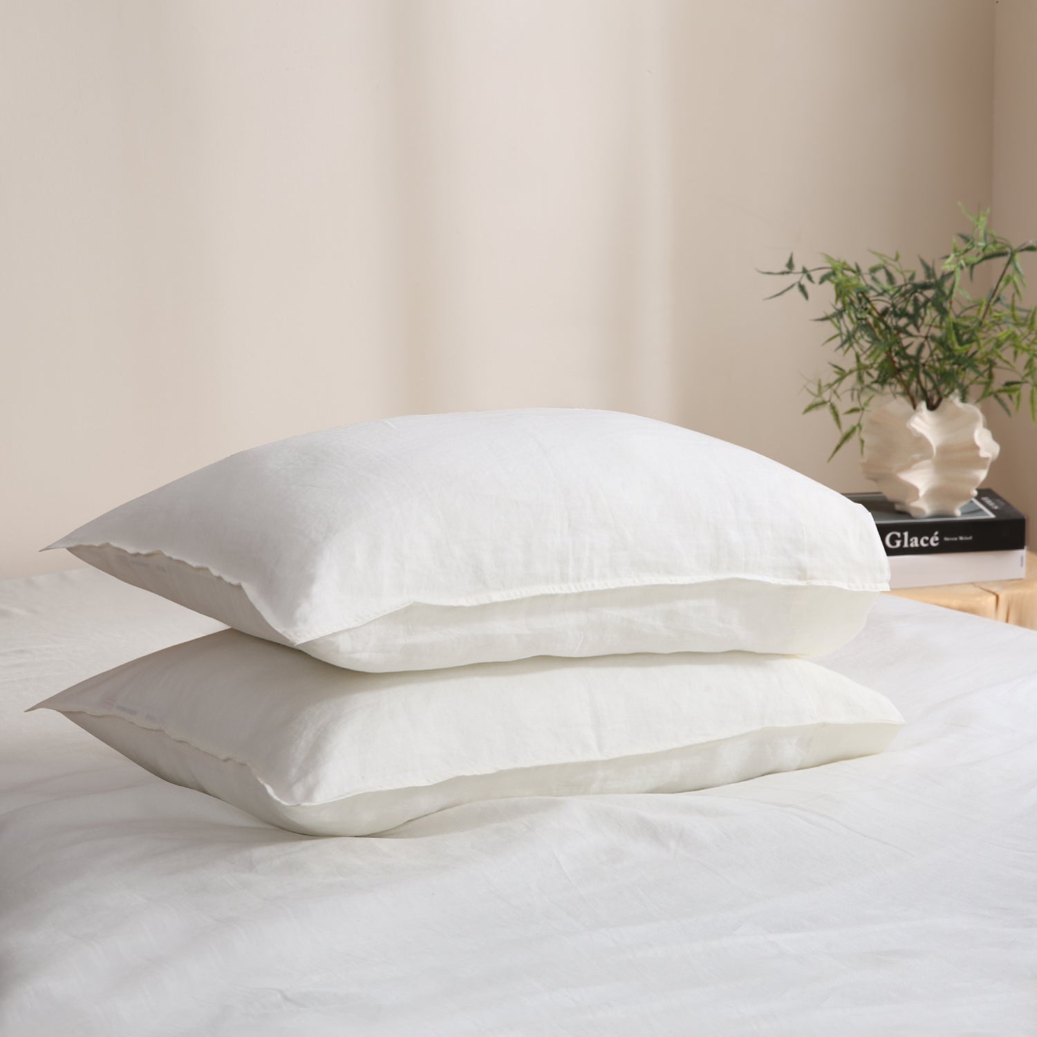 Creamy White Natural Linen-Hemp Interwoven Pillowcases-Victory Symbol
