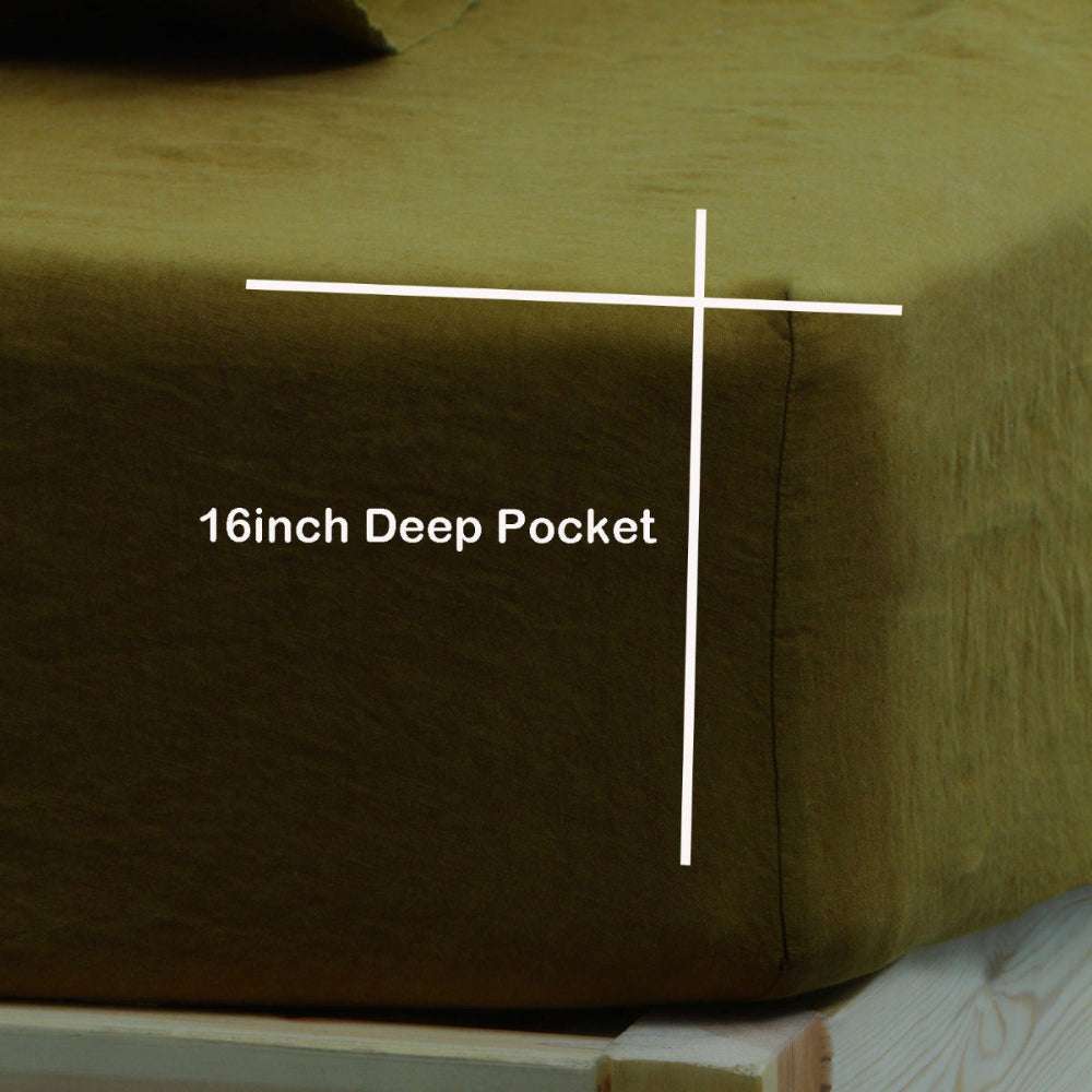 Dark Olive Green 100% Organic Linen Fitted Sheet-victory symbol