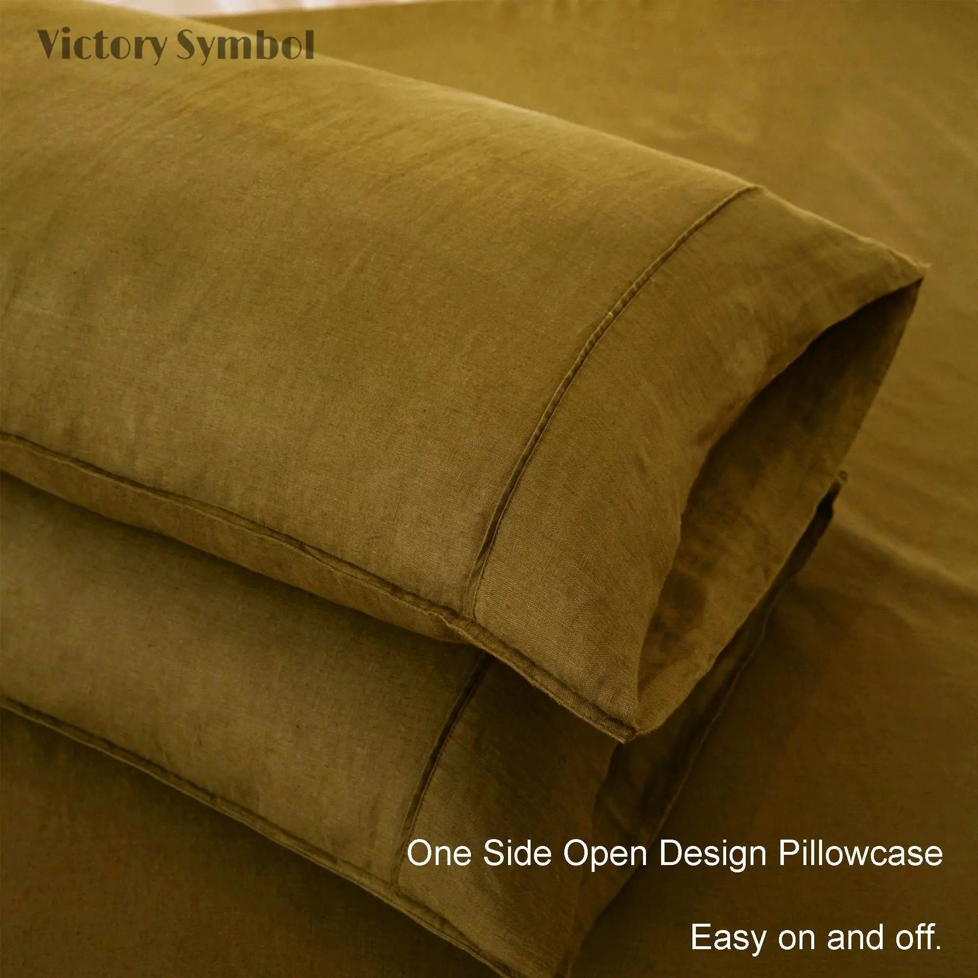 Dark Olive Green 100% Organic Linen Pillowcases - Victory Symbol
