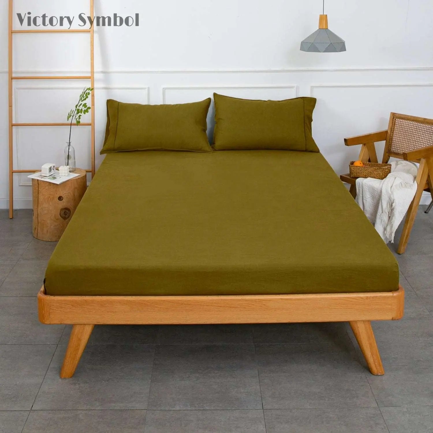 Dark Olive Green 100% Organic Linen Fitted Sheet-victory symbol