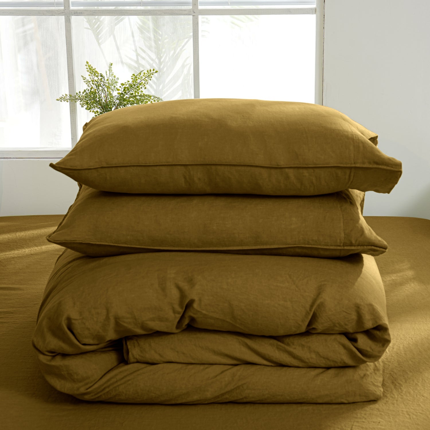 Dark Olive Green 100% Organic Linen Duvet Cover Set-Victory Symbol
