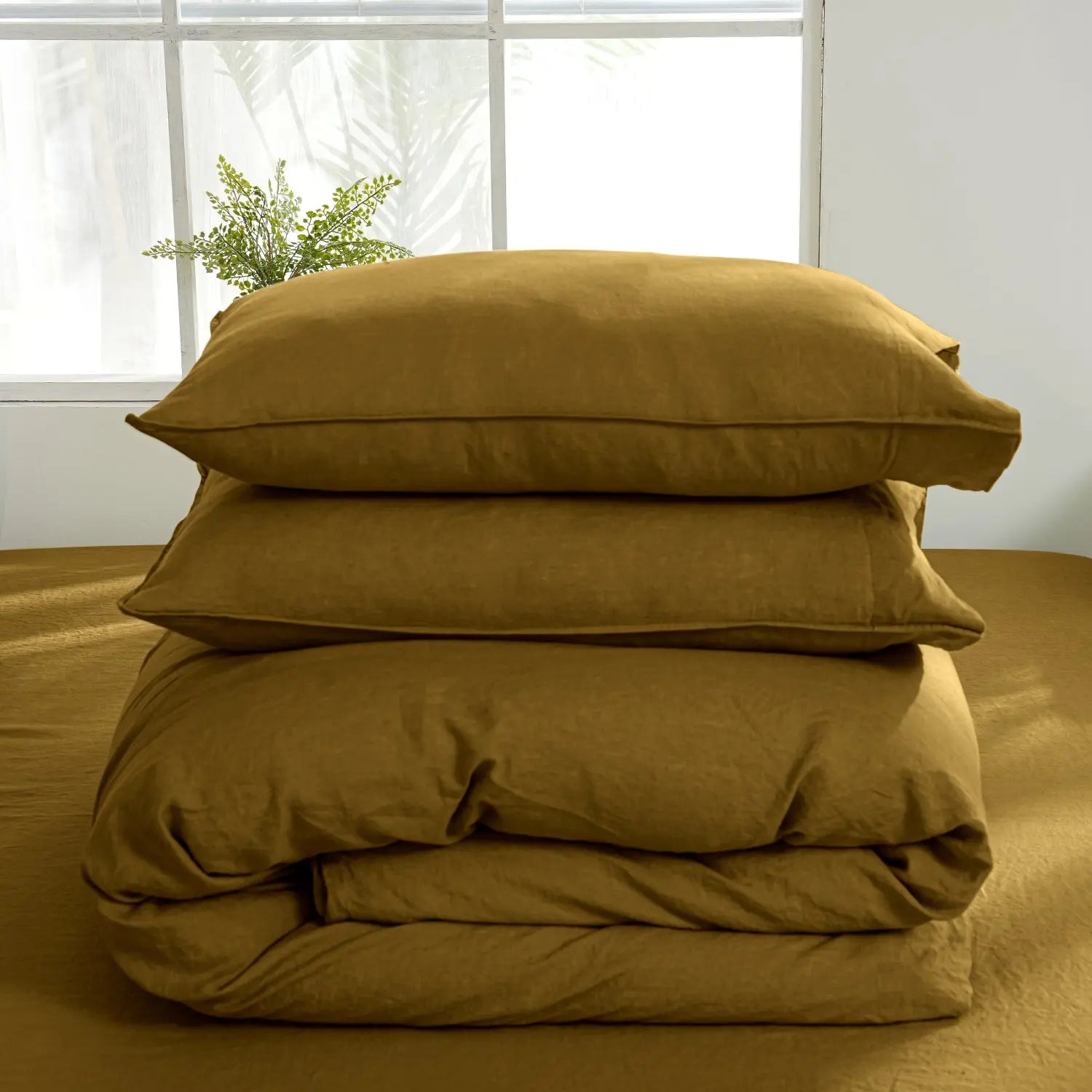 Dark Olive Green 100% Organic Linen Duvet Cover Set-victory symbol