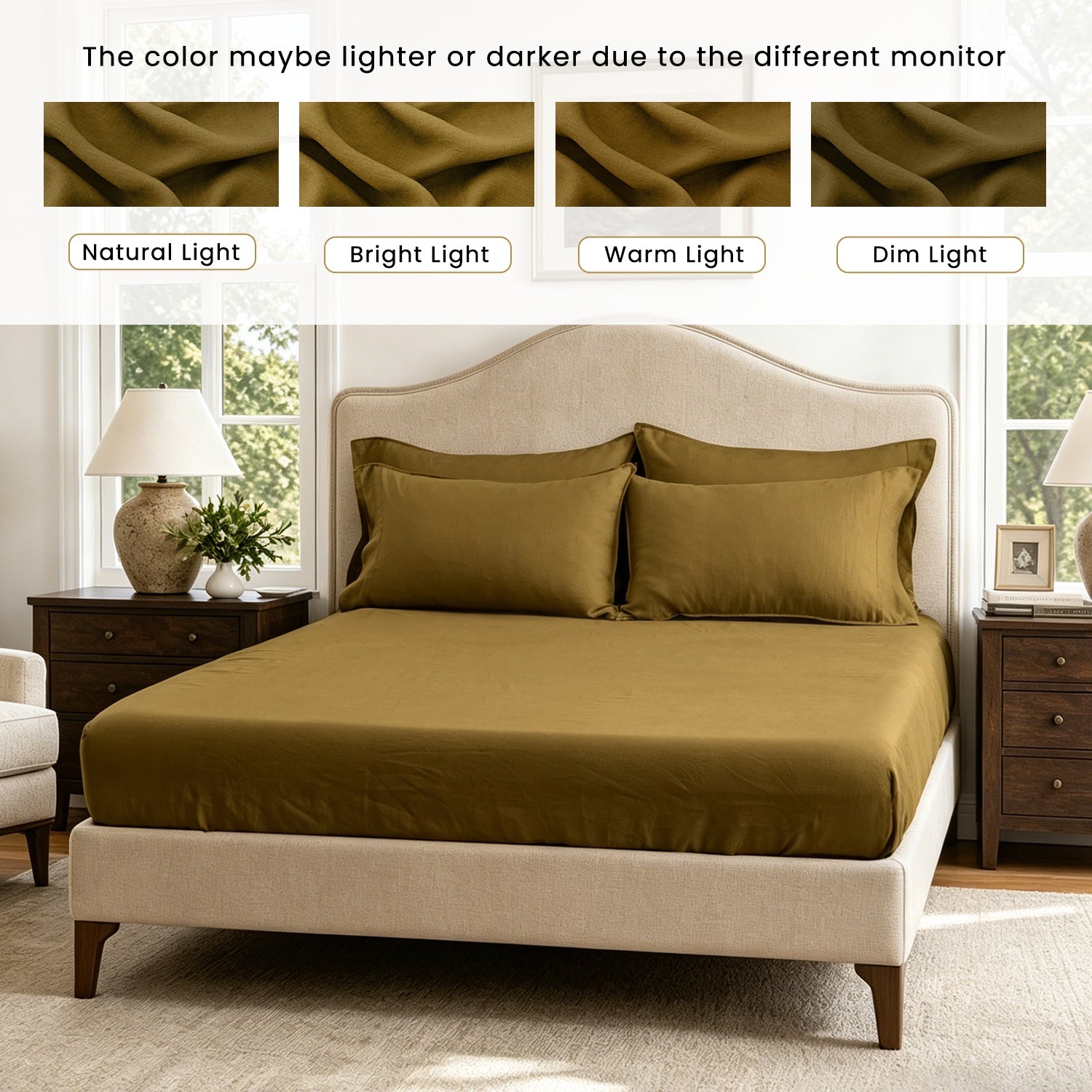 Dark Olive Green 100% Organic Linen Fitted Sheet-Victory Symbol