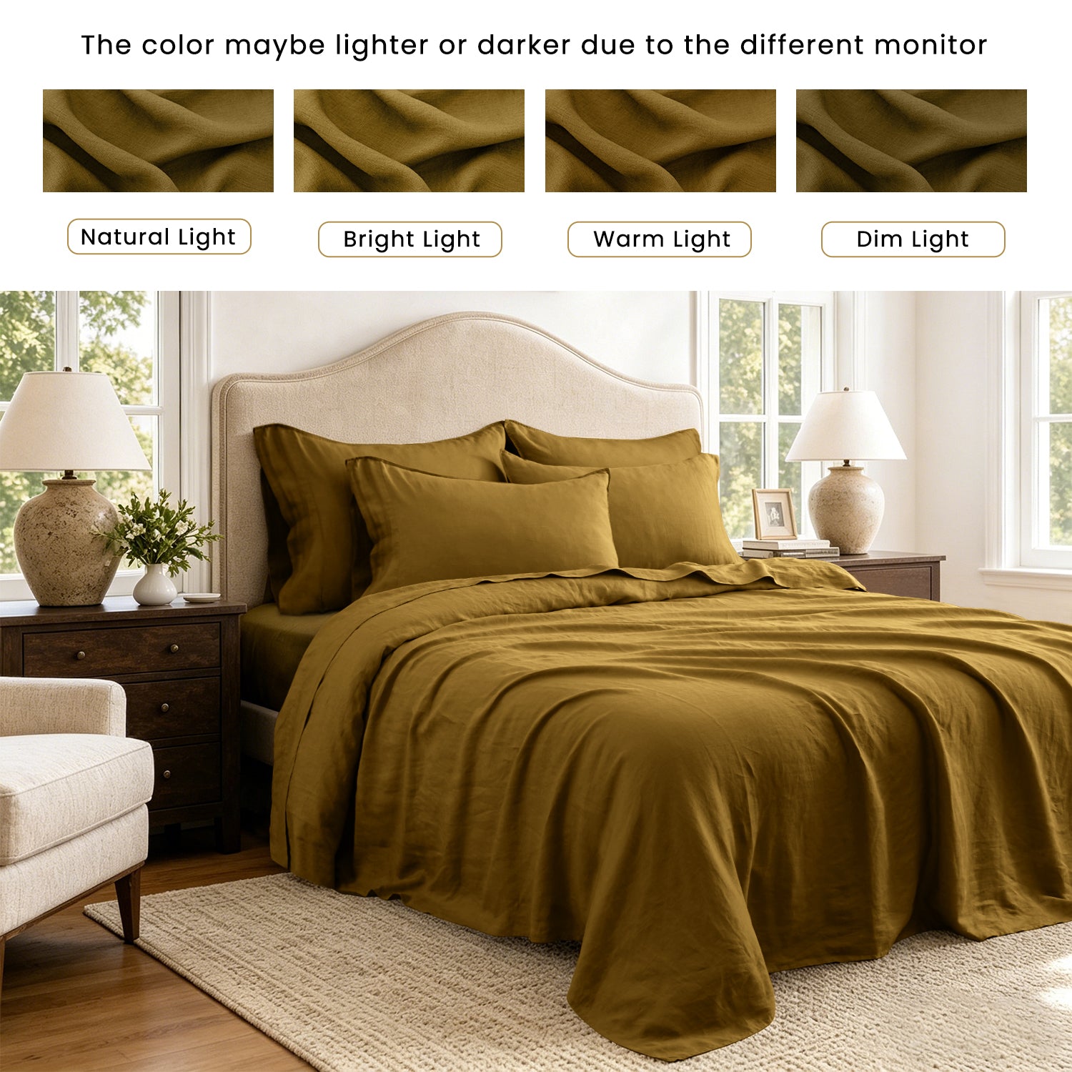 Dark Olive Green 100% Organic Linen Sheets Set-Victory Symbol