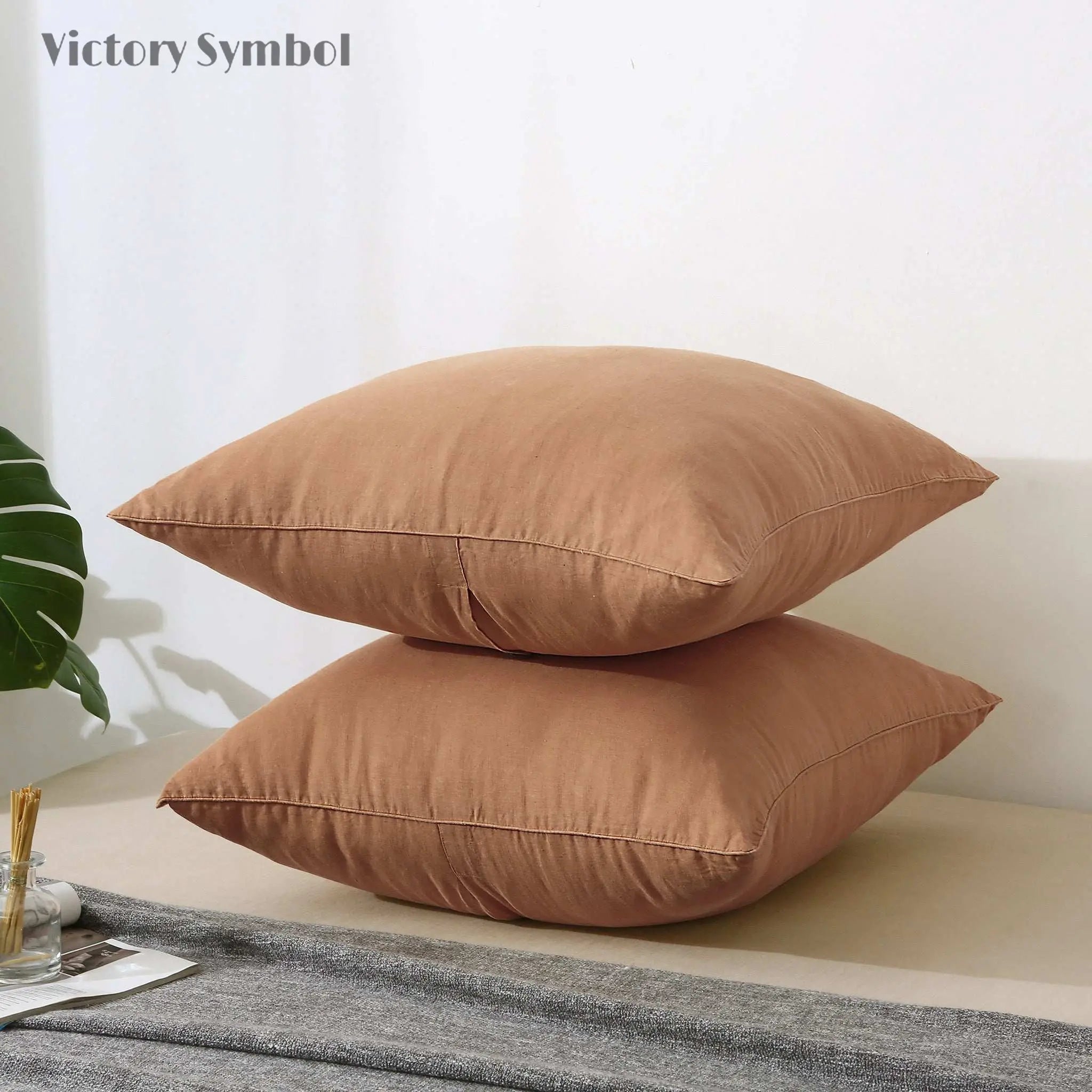 Dusty Terracotta 100% Organic Linen Euro Pillowcases - Victory Symbol