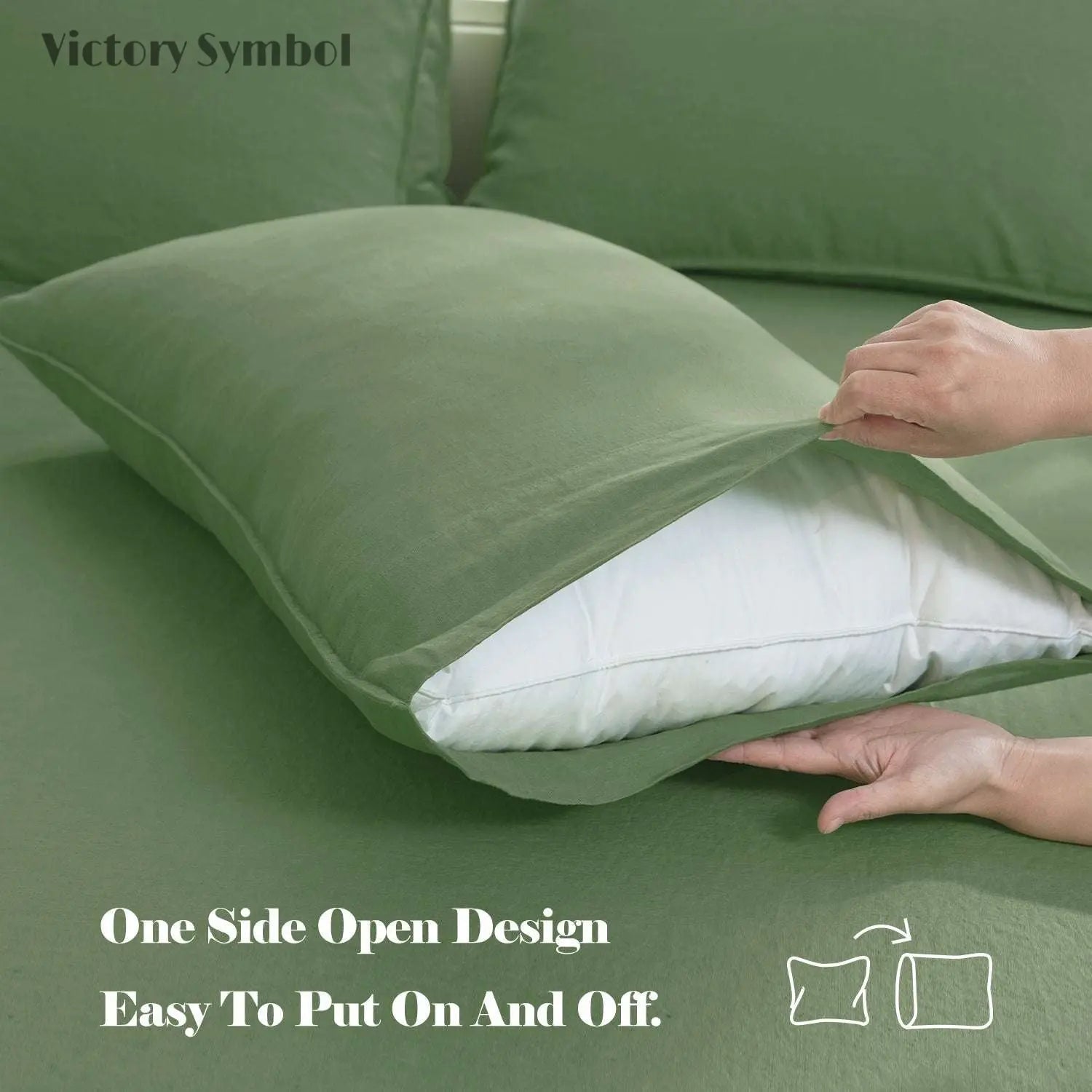 Forest Green 100% Organic Linen Pillowcases - Victory Symbol