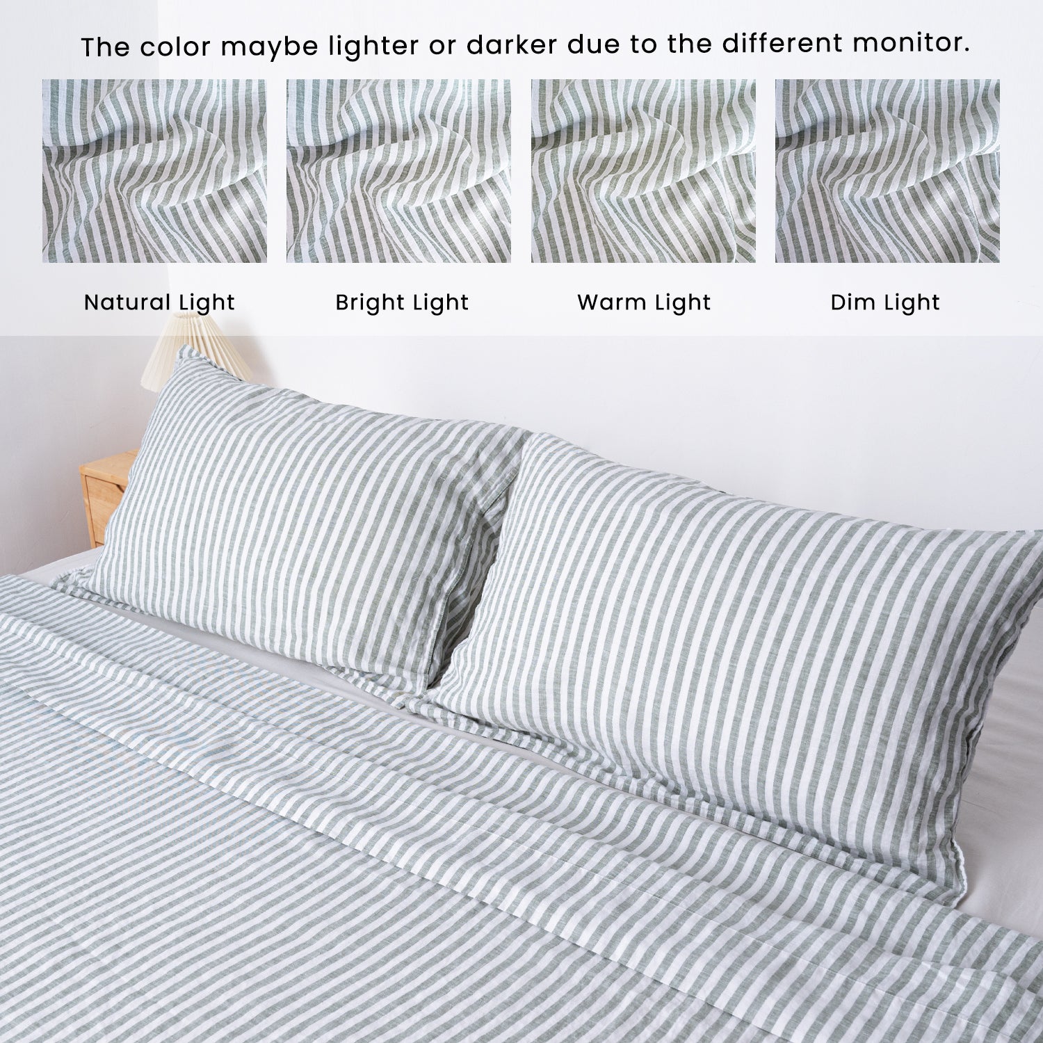 Forest Green Stripe 100% Organic Linen Yarn Dyed Flat Sheet.