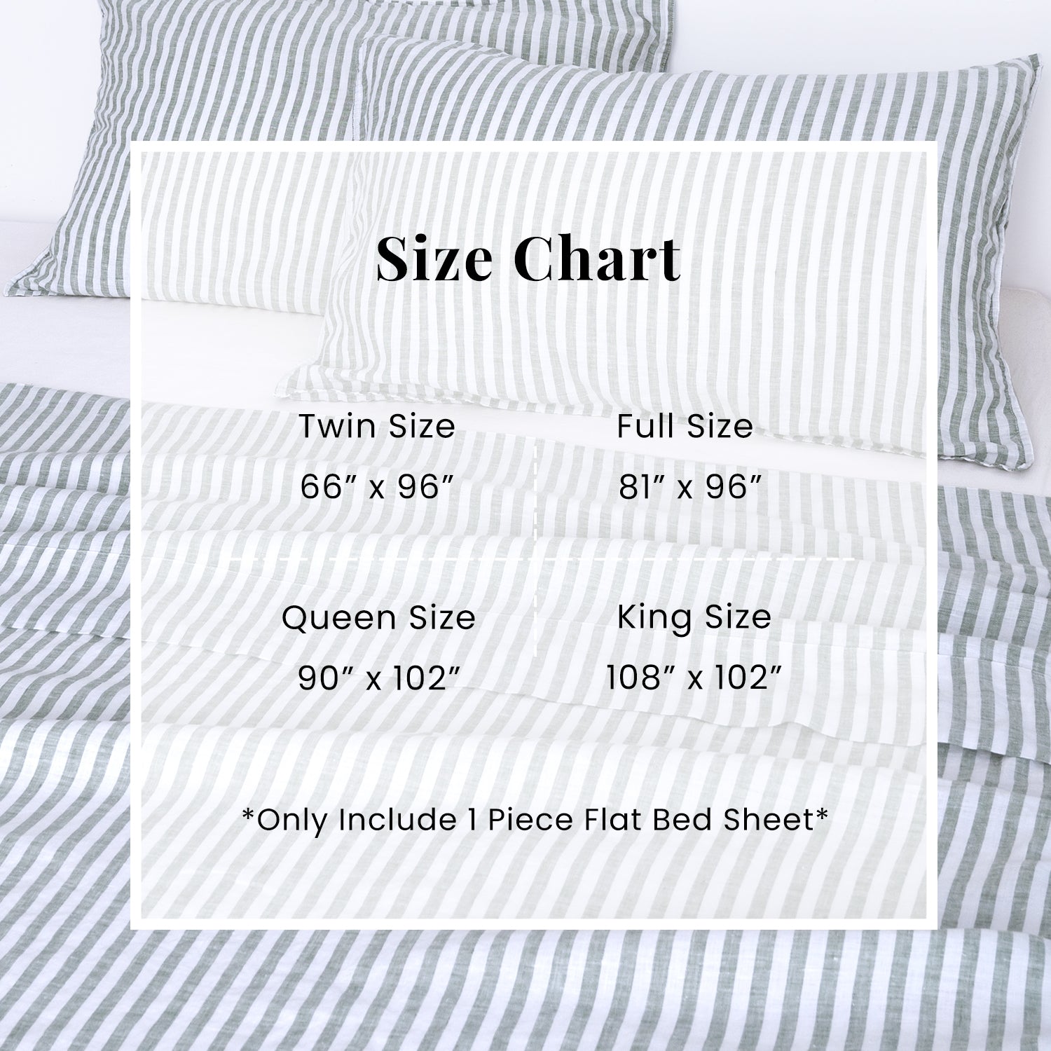 Forest Green Stripe 100% Organic Linen Yarn Dyed Flat Sheet.