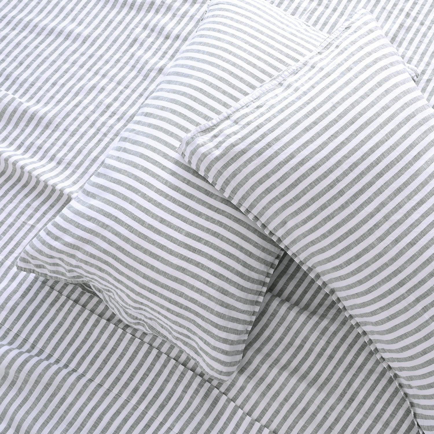 Forest Green Stripe 100% Organic Linen Yarn Dyed Pillowcases.