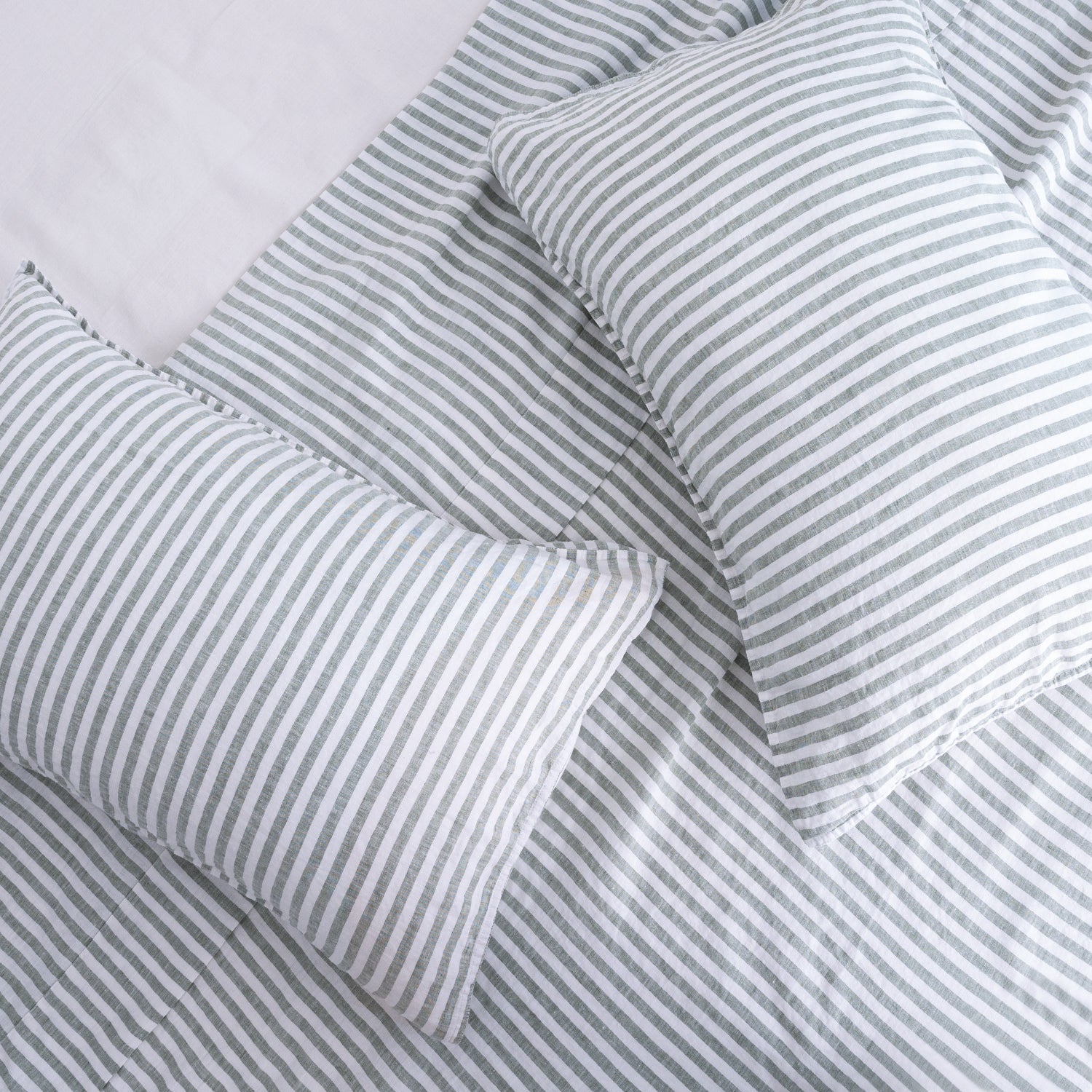 Forest Green Stripe 100% Organic Linen Yarn Dyed Pillowcases.