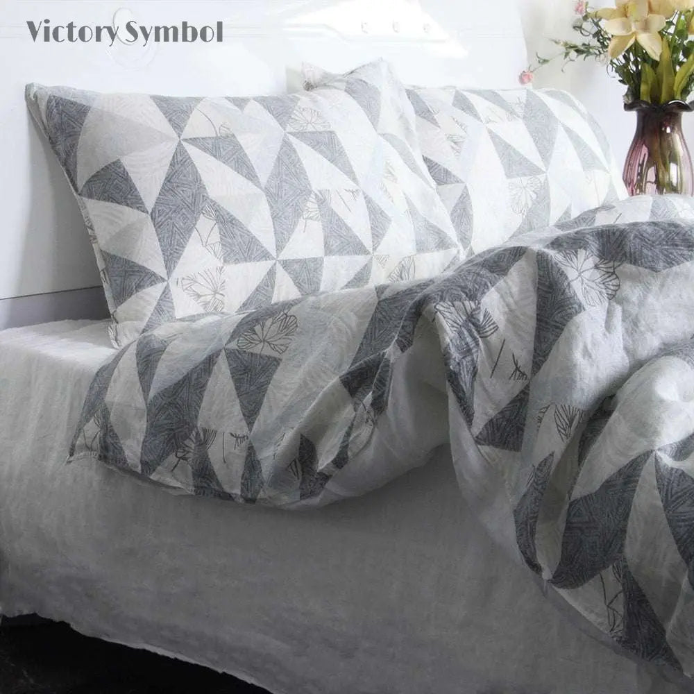 Geometric 100% Organic Linen Duvet Cover Set - Victory Symbol
