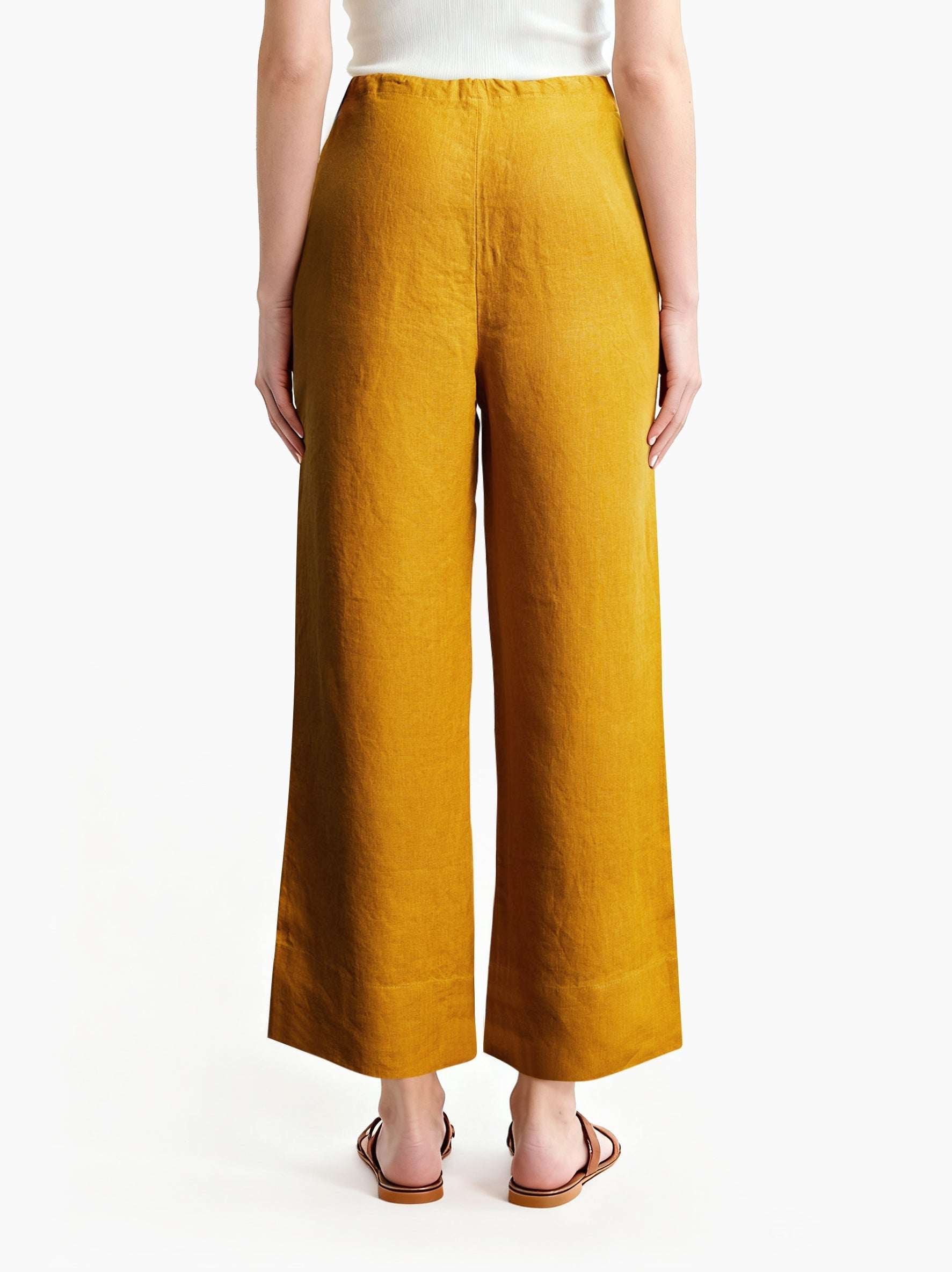 Ginger Yellow 100% Organic Linen Long Pants-Victory Symbol