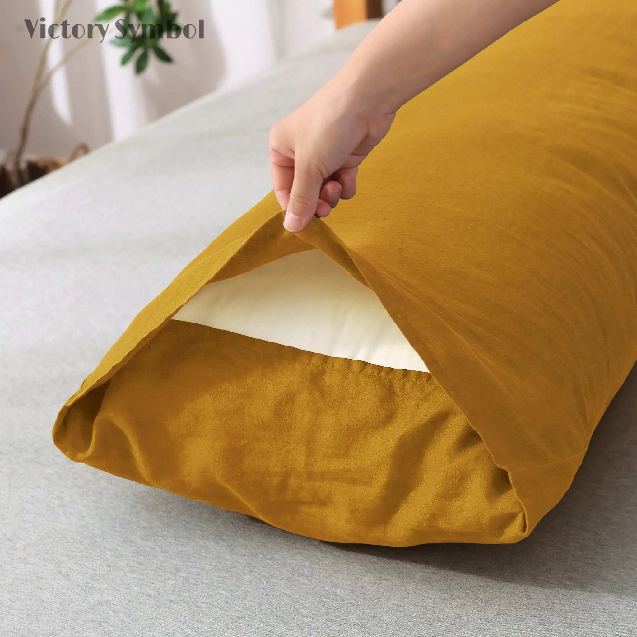 Ginger Yellow 100% Organic Linen Body Pillowcase - Victory Symbol
