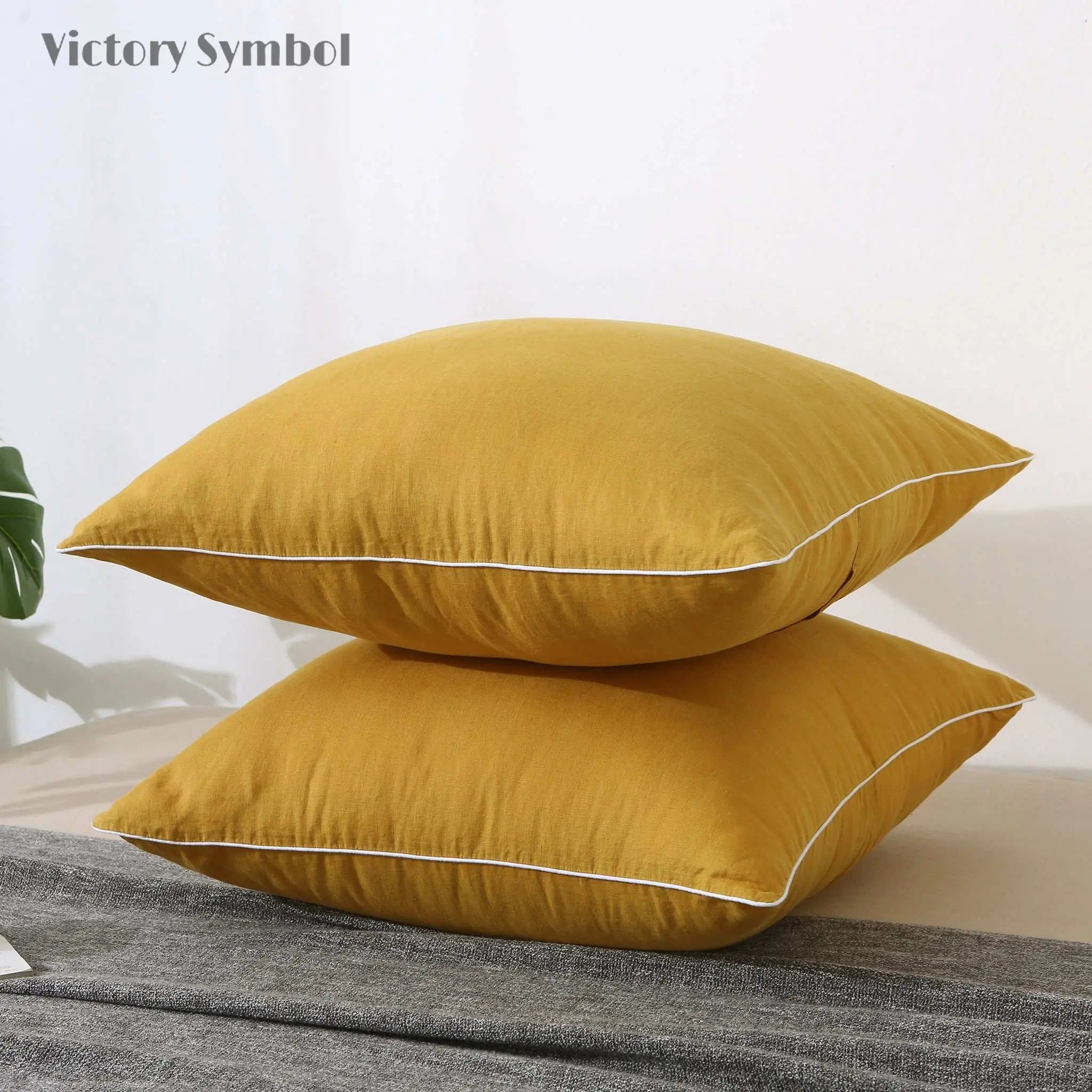 Ginger Yellow 100% Organic Linen Euro Pillowcases With White Edge - Victory Symbol