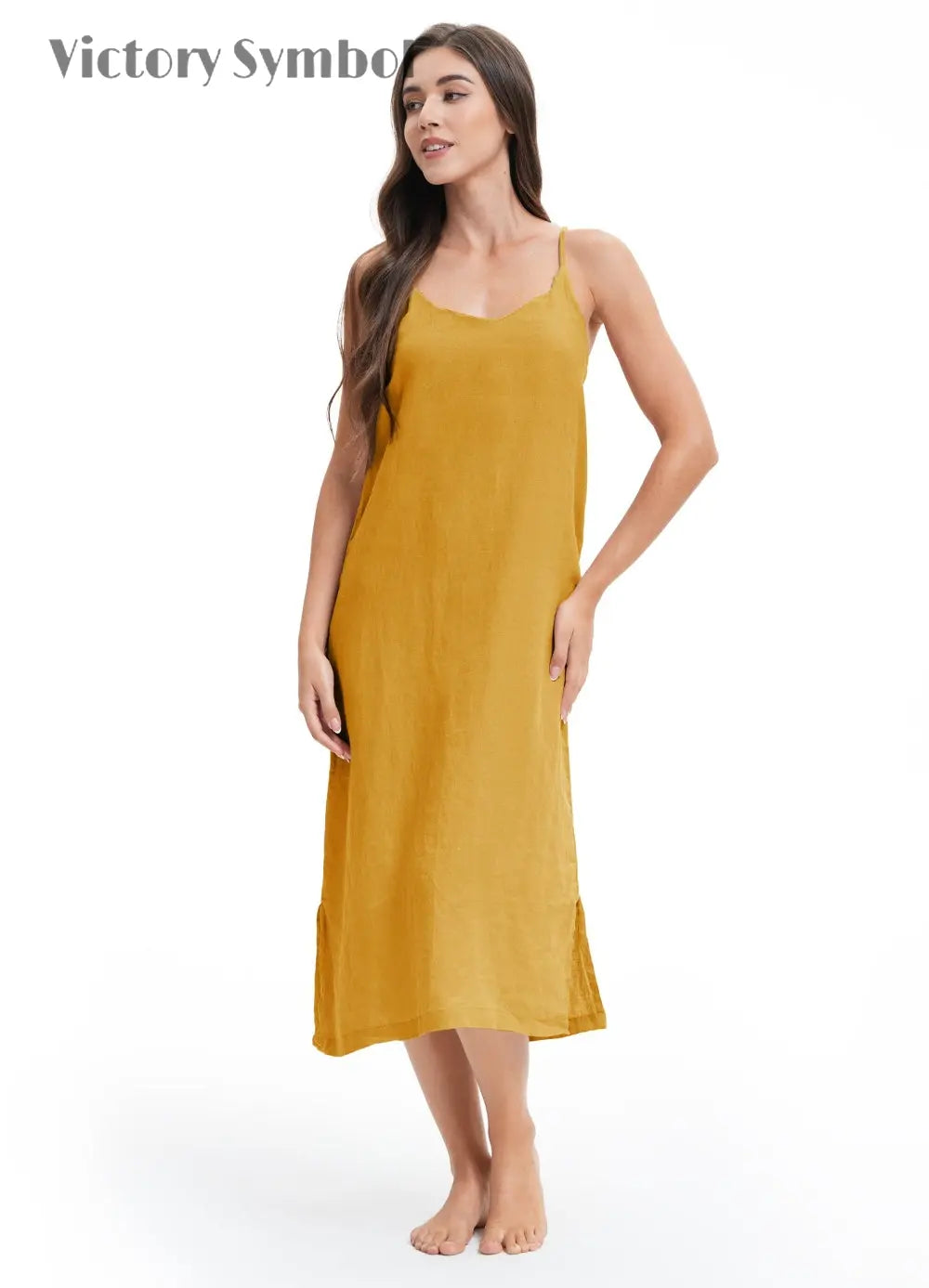 Ginger Yellow 100% Organic Linen Midi Dress - Victory Symbol