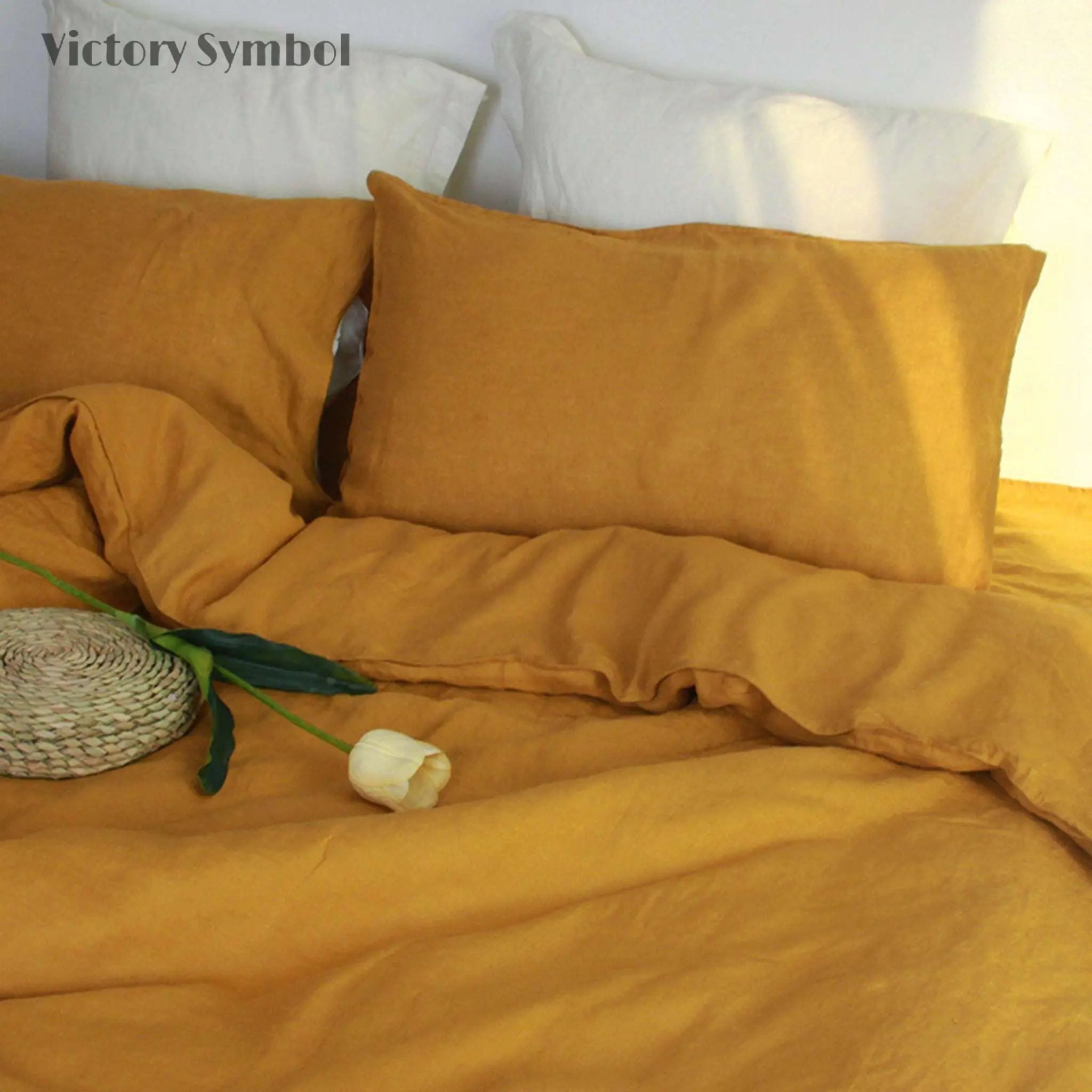Ginger Yellow 100% Organic Linen Pillowcases - Victory Symbol