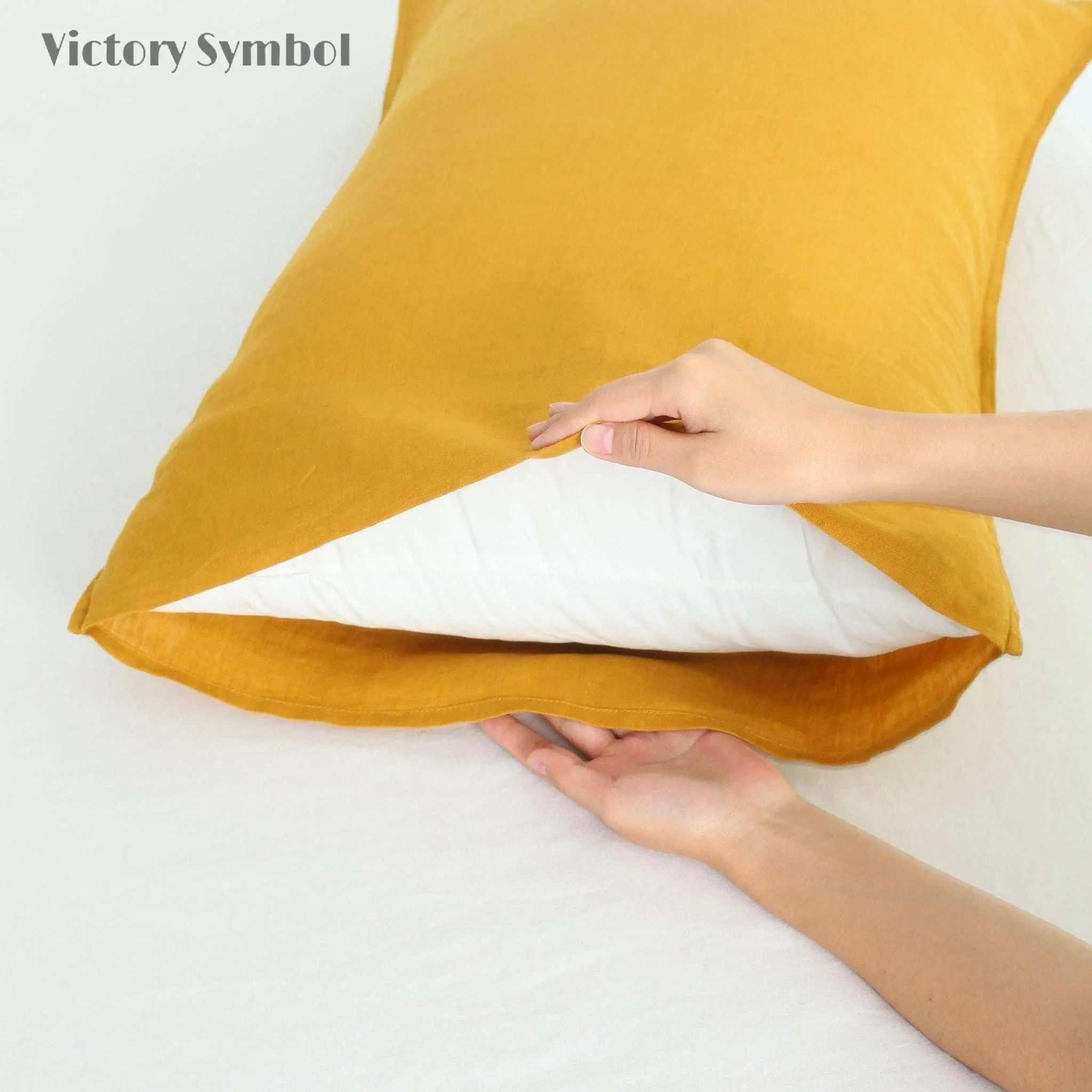 Ginger Yellow 100% Organic Linen Pillowcases - Victory Symbol