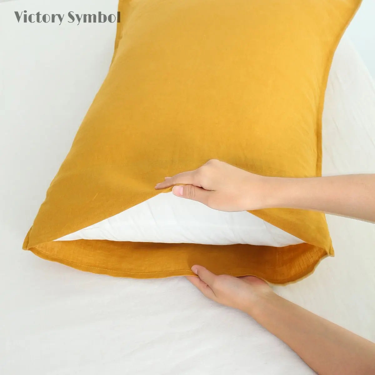 Ginger Yellow 100% Organic Linen Sheets Set - Victory Symbol