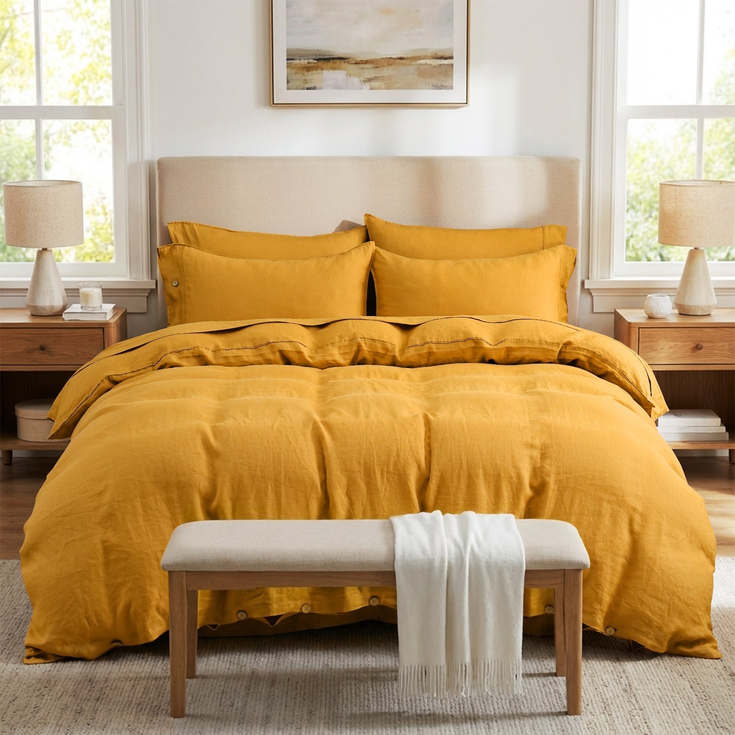 Ginger Yellow 100% Organic Linen Duvet Cover Set