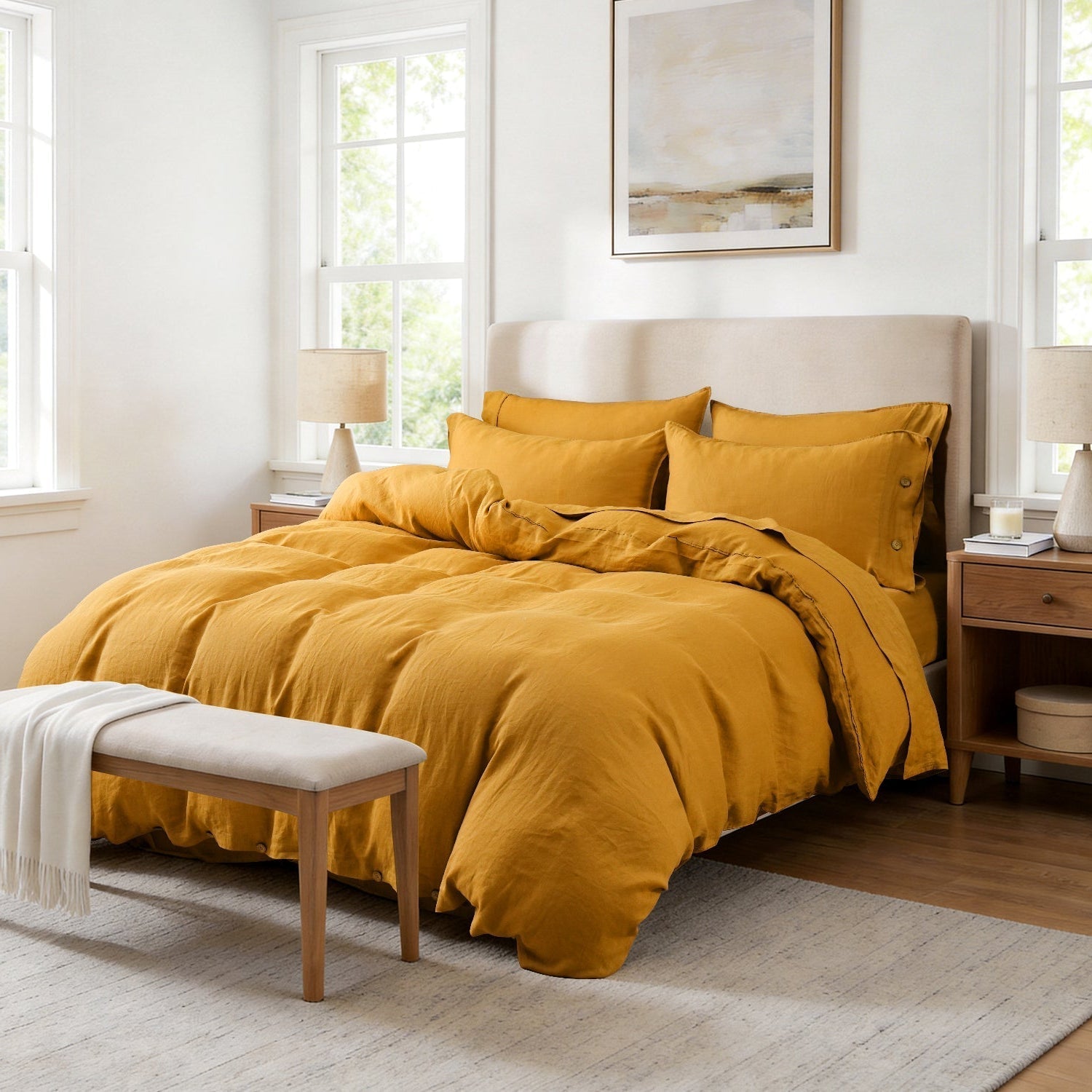 Ginger Yellow 100% Organic Linen Duvet Cover Set