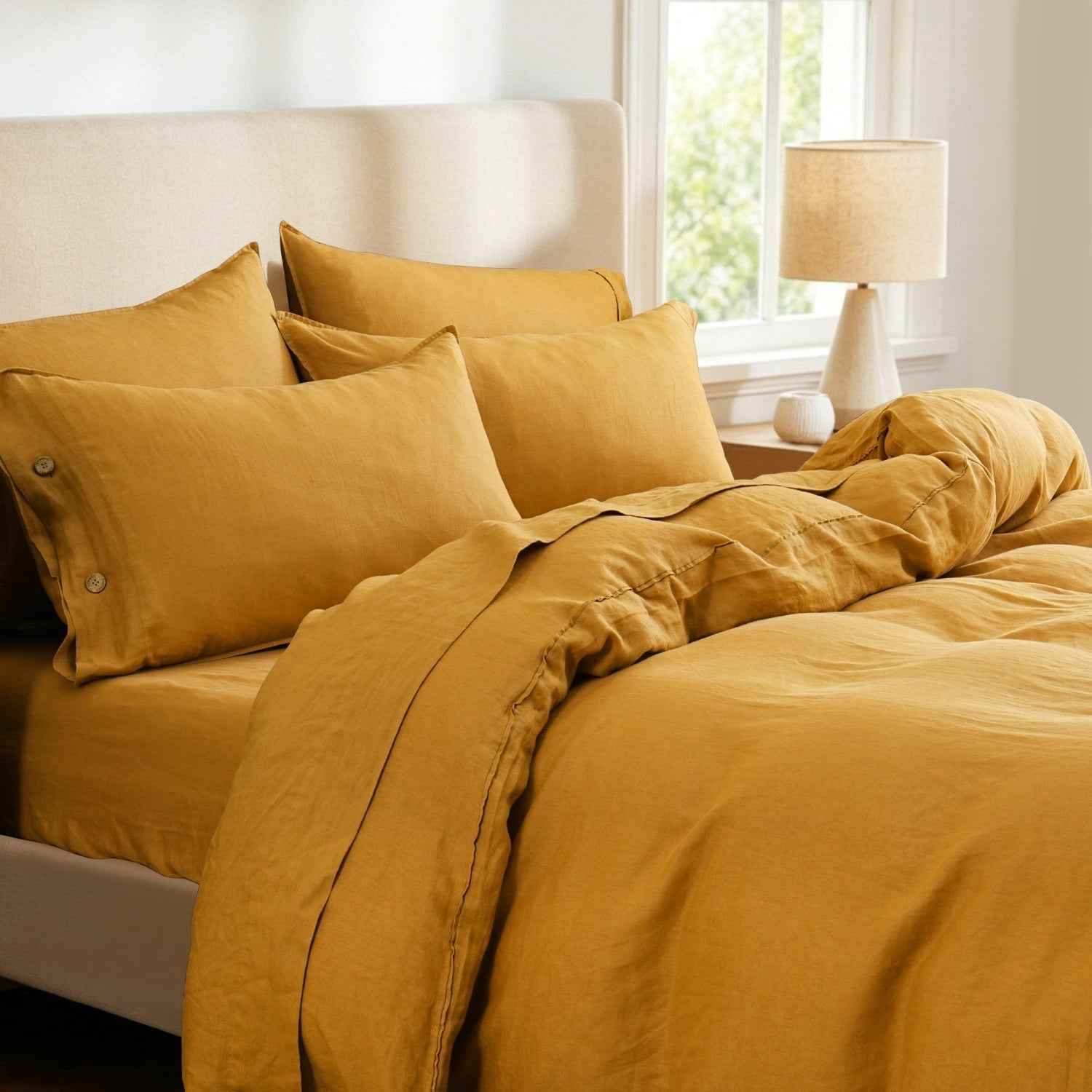 Ginger Yellow 100% Organic Linen Duvet Cover Set