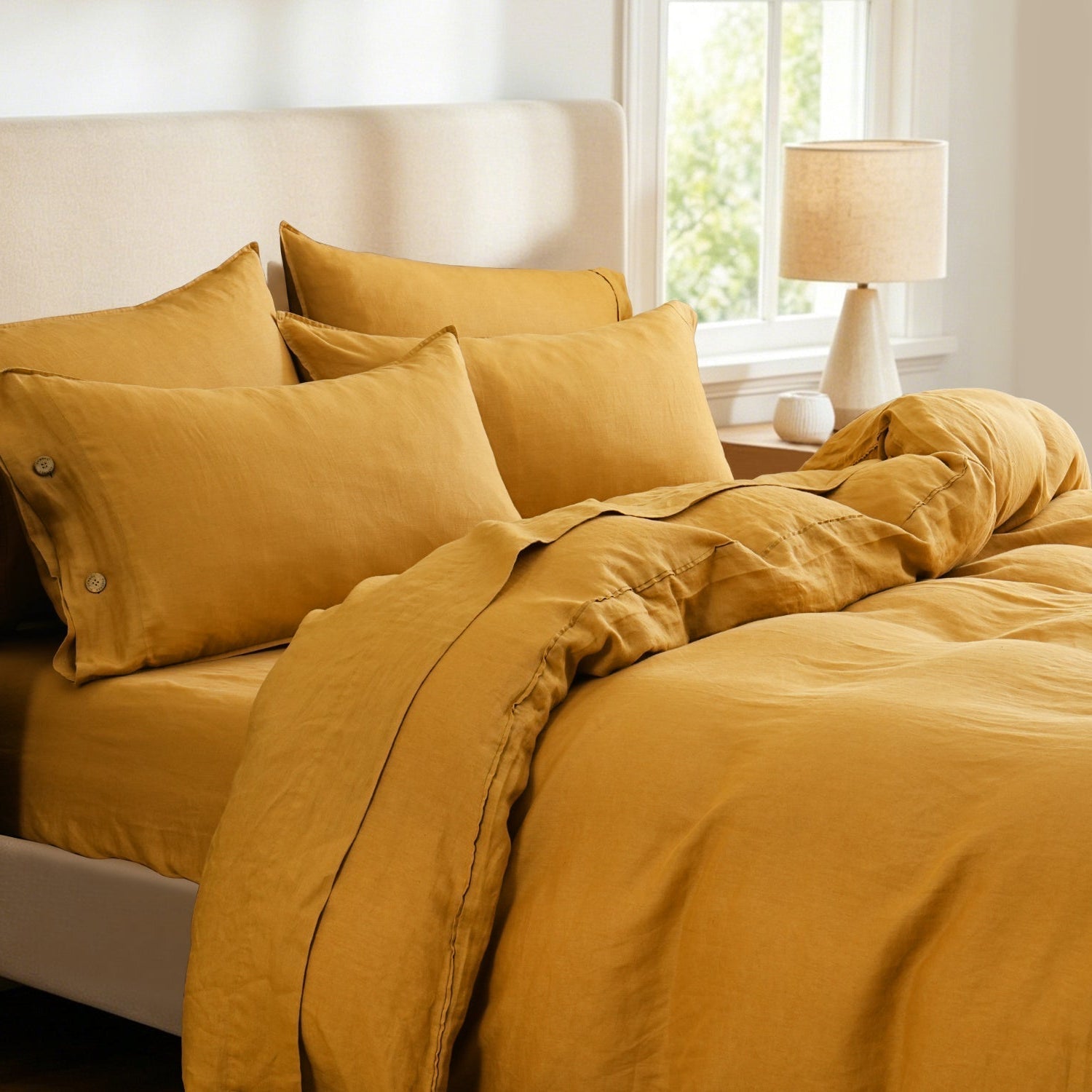 Ginger Yellow 100% Organic Linen Duvet Cover Set
