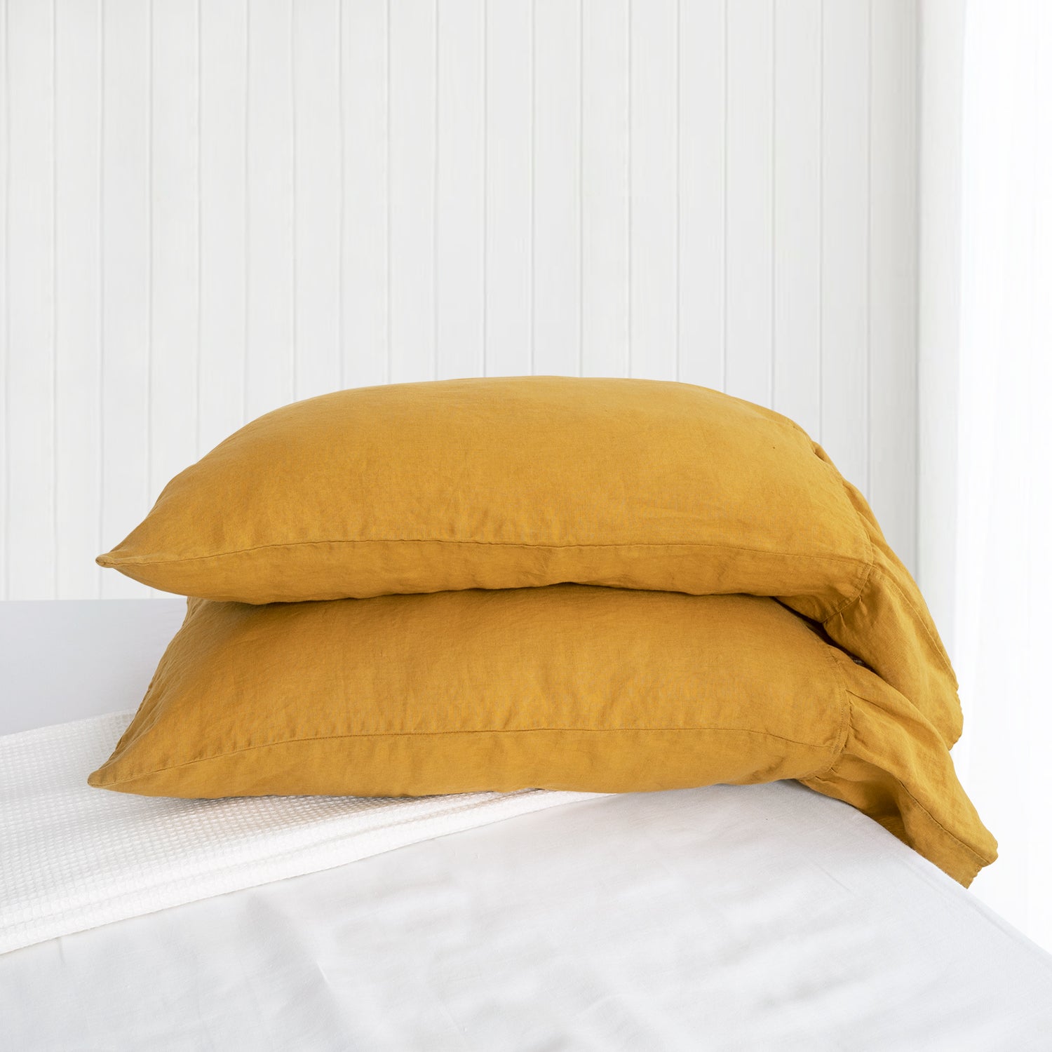 Ginger Yellow Fishtail Ruffle 100% Organic Linen Pillowcases-Victory symbol
