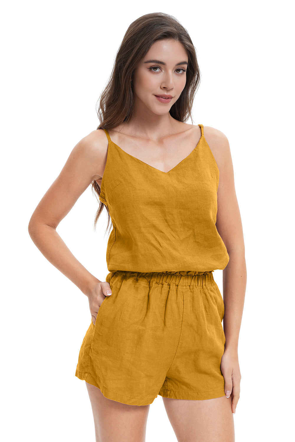 Ginger Yellow Women's Linen Camisole-Victory Symbol