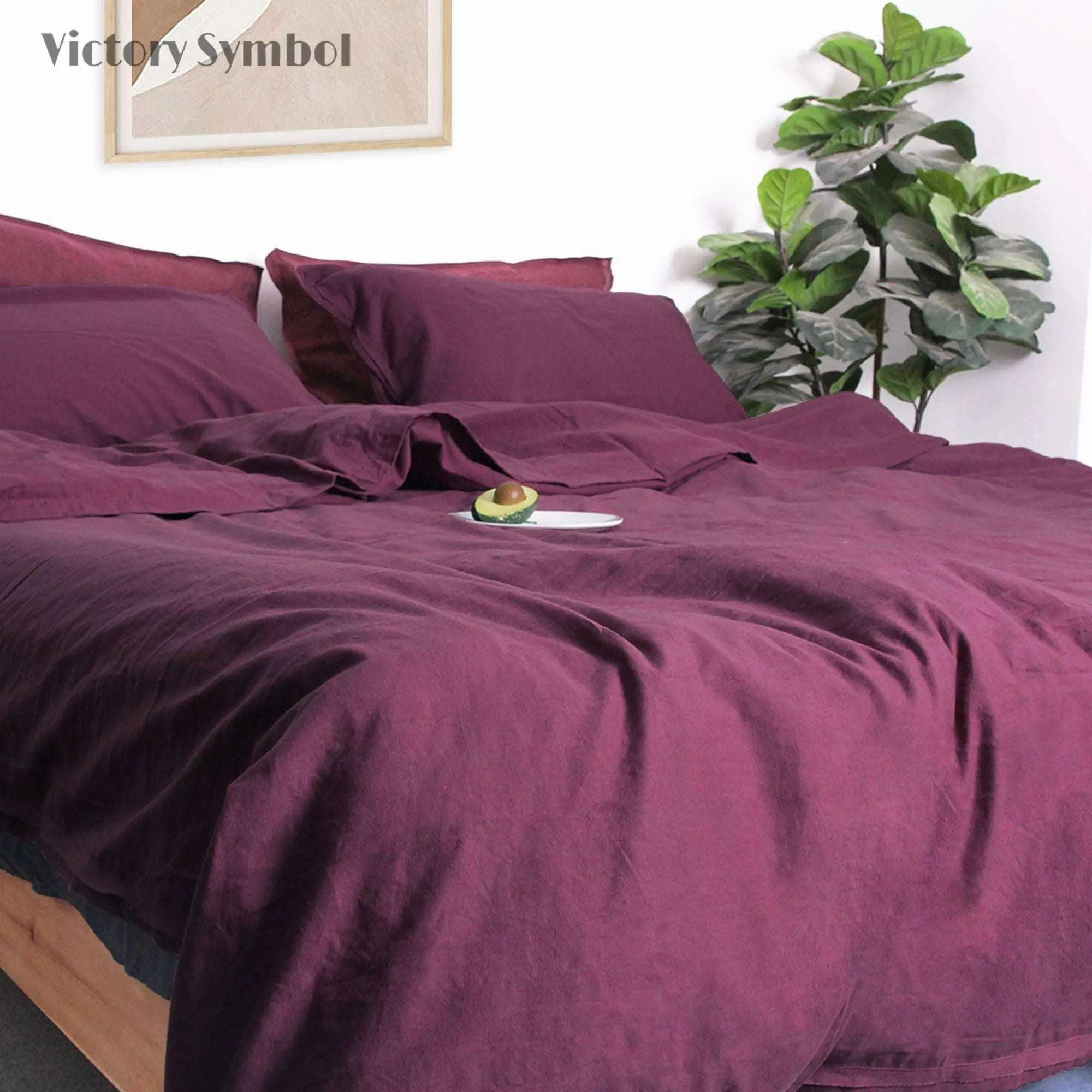 Grape Purple Cotton - Linen Mixed Weave Duvet Cover Set - Victory Symbol