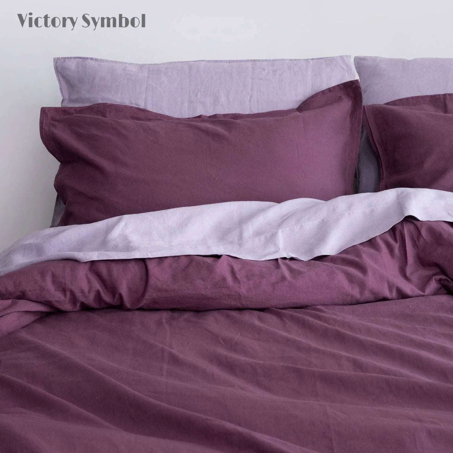 Grape Purple Cotton - Linen Mixed Weave Duvet Cover Set - Victory Symbol