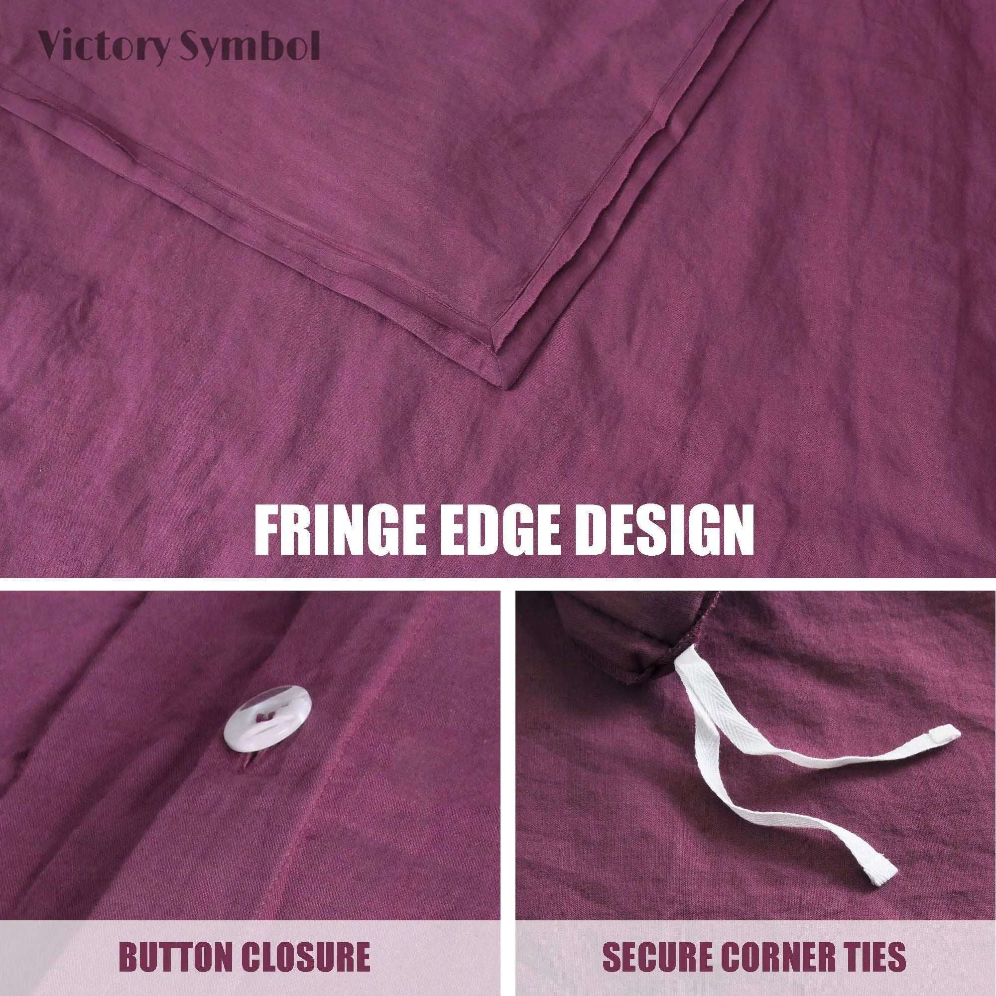 Grape Purple Cotton - Linen Mixed Weave Duvet Cover Set - Victory Symbol